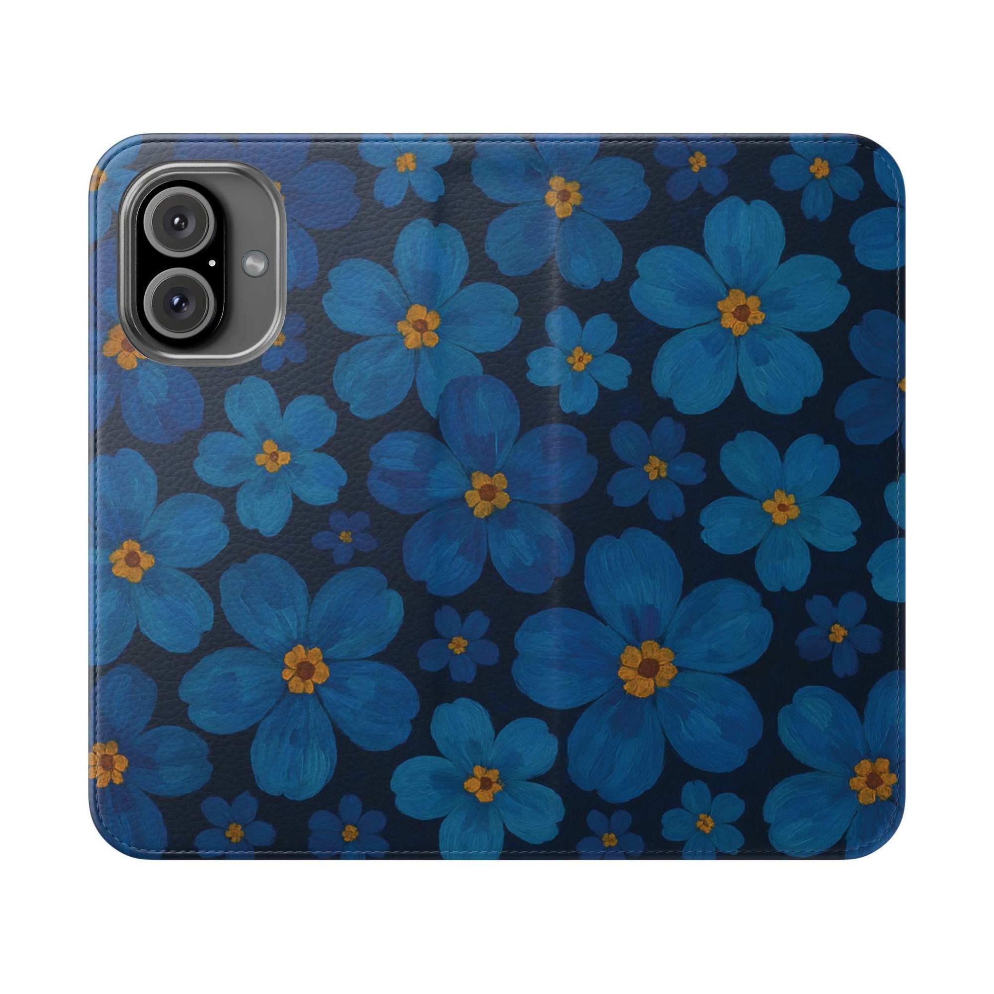 Floral Flip Phone Case - Elegant Blue Flower Design, Phone Accessory, Gift for Her, Trendy Organizer, Birthday, Mother's Day
