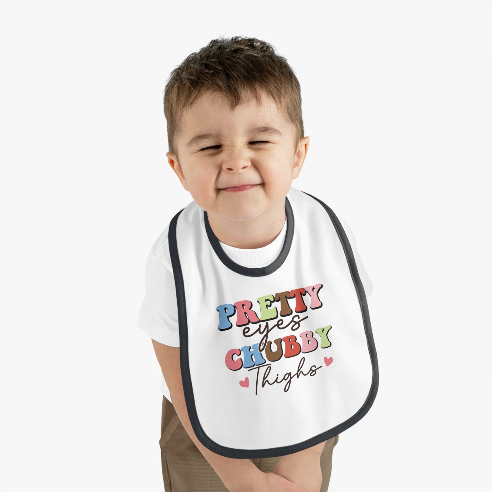 Pretty Eyes Chubby Thighs Baby Bib - Cute Contrast Trim Jersey Bib for Infants