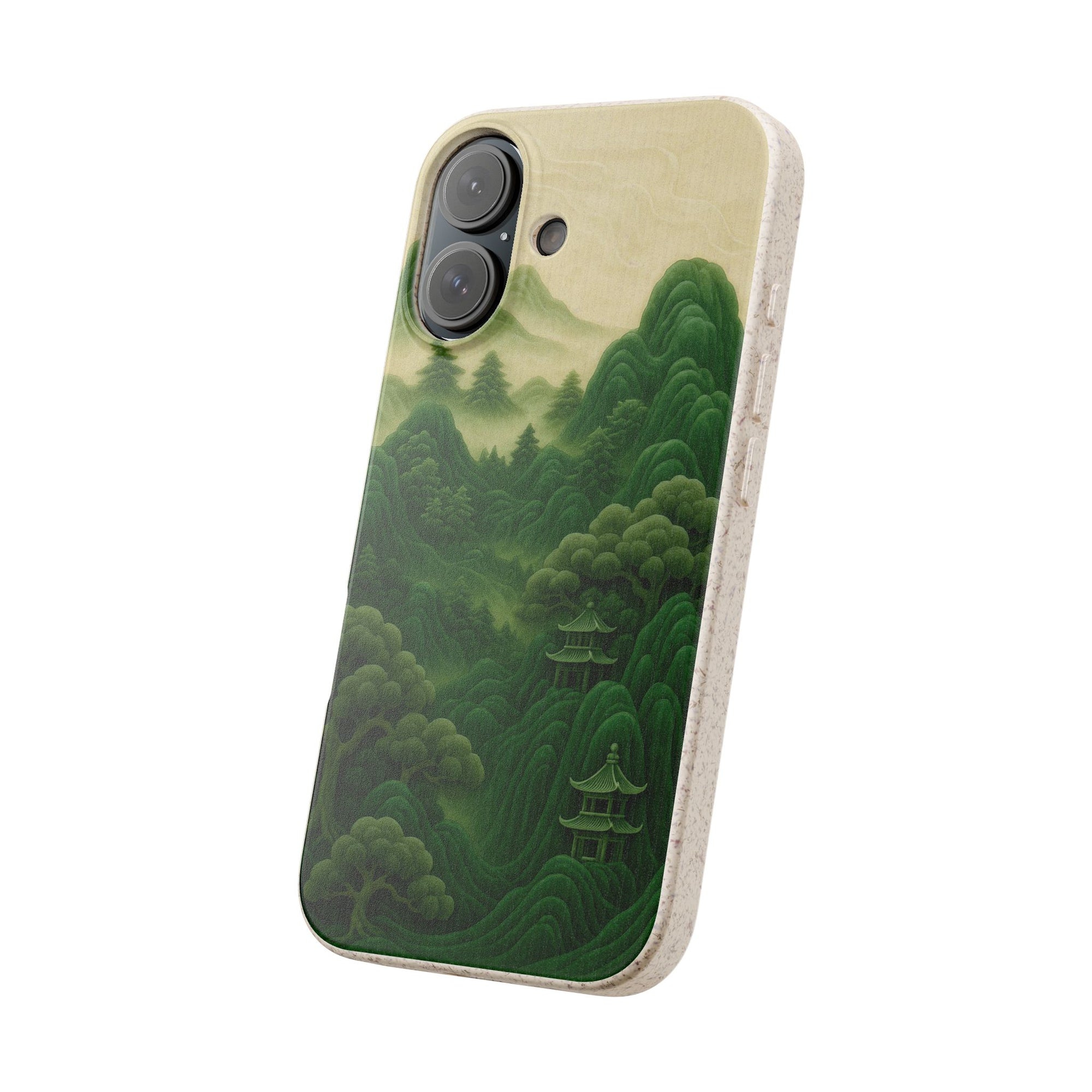 Eco-Friendly Biodegradable Phone Cases with Serene Mountain Landscape Design, Sustainable Gift, Nature Lover Accessory, Green Phone Cover,