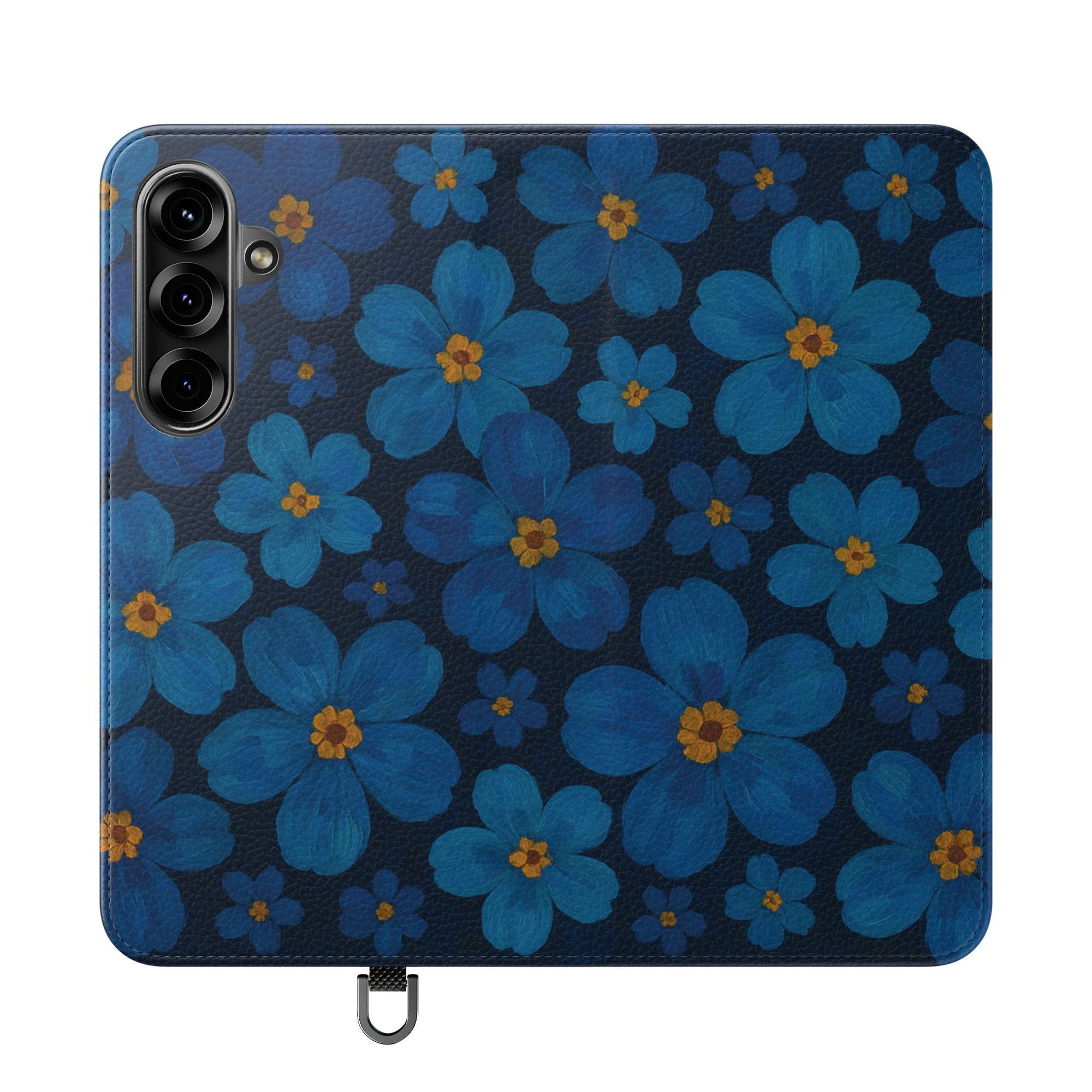 Floral Flip Phone Case - Elegant Blue Flower Design, Phone Accessory, Gift for Her, Trendy Organizer, Birthday, Mother's Day