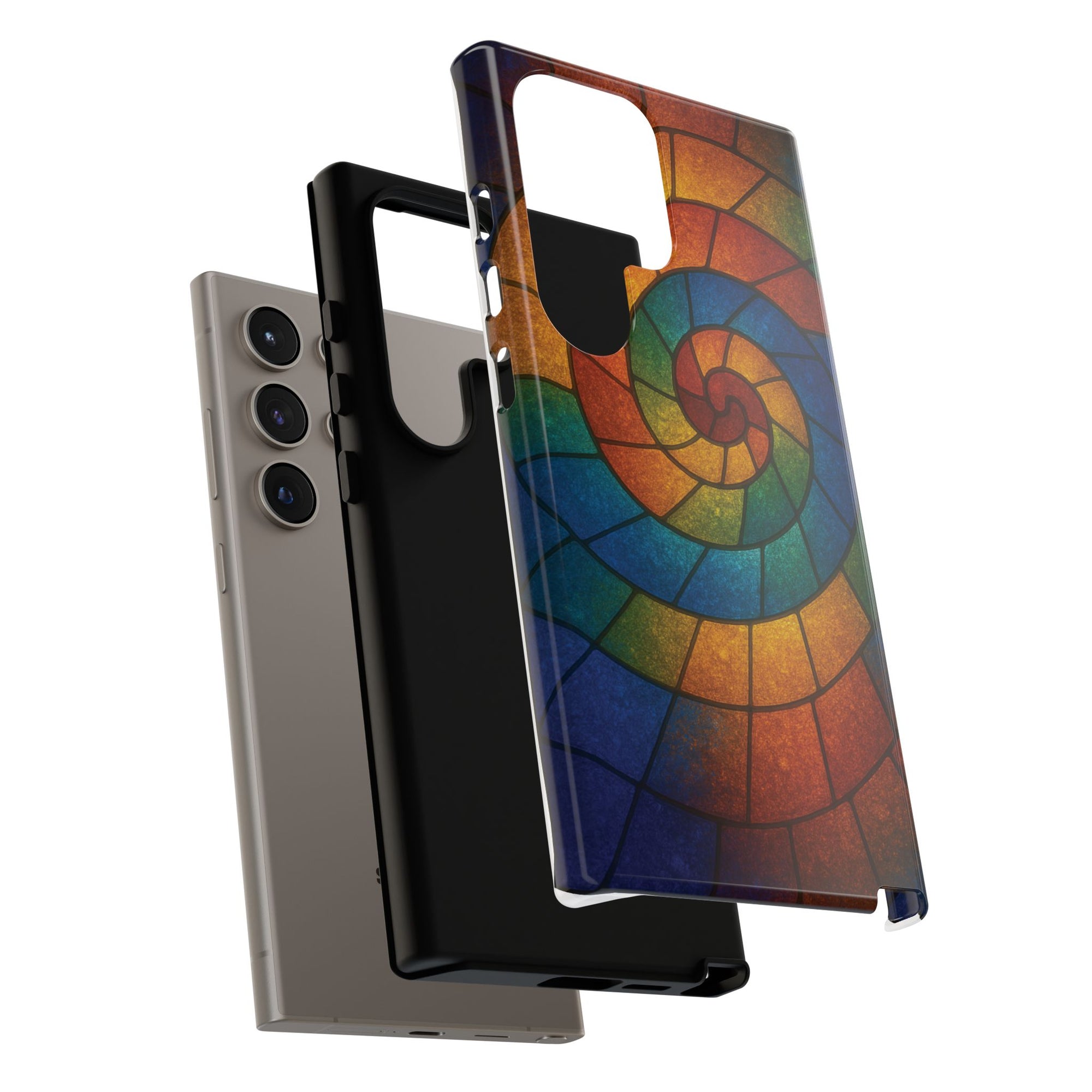 Stained Glass Spiral Colorful Phone Case, Vibrant Tough Phone Protector, Artistic Cell Phone Cover, Trendy Tech Accessories Samsung Galaxy S series and Apple iPhone series