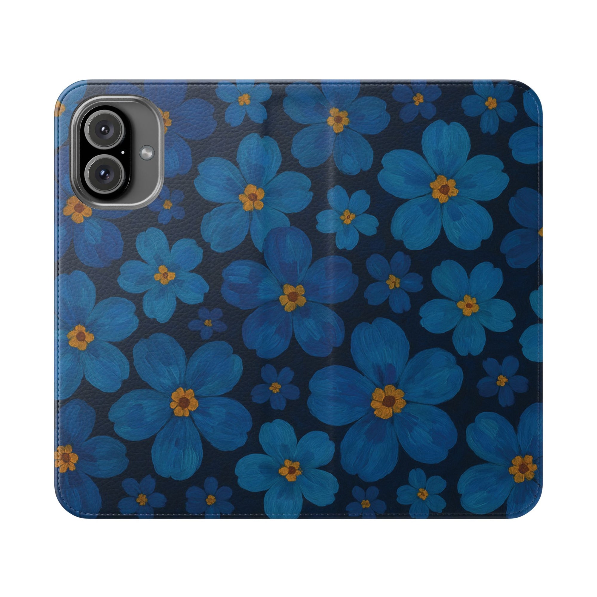 Floral Flip Phone Case - Elegant Blue Flower Design, Phone Accessory, Gift for Her, Trendy Organizer, Birthday, Mother's Day