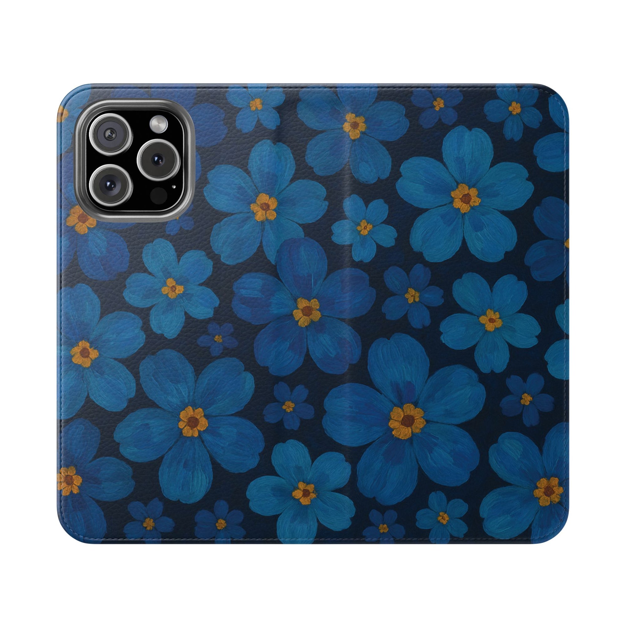 Floral Flip Phone Case - Elegant Blue Flower Design, Phone Accessory, Gift for Her, Trendy Organizer, Birthday, Mother's Day
