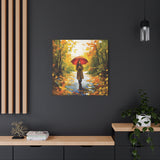 Autumn Serenity Canvas Wall Art, Perfect for Cozy Home Decor, Gift for Fall Lovers, Red Umbrella Art, Nature Photography Print