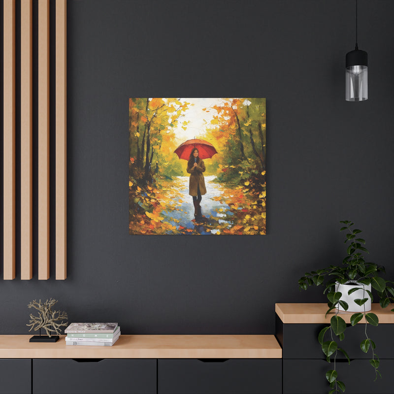 Autumn Serenity Canvas Wall Art, Perfect for Cozy Home Decor, Gift for Fall Lovers, Red Umbrella Art, Nature Photography Print