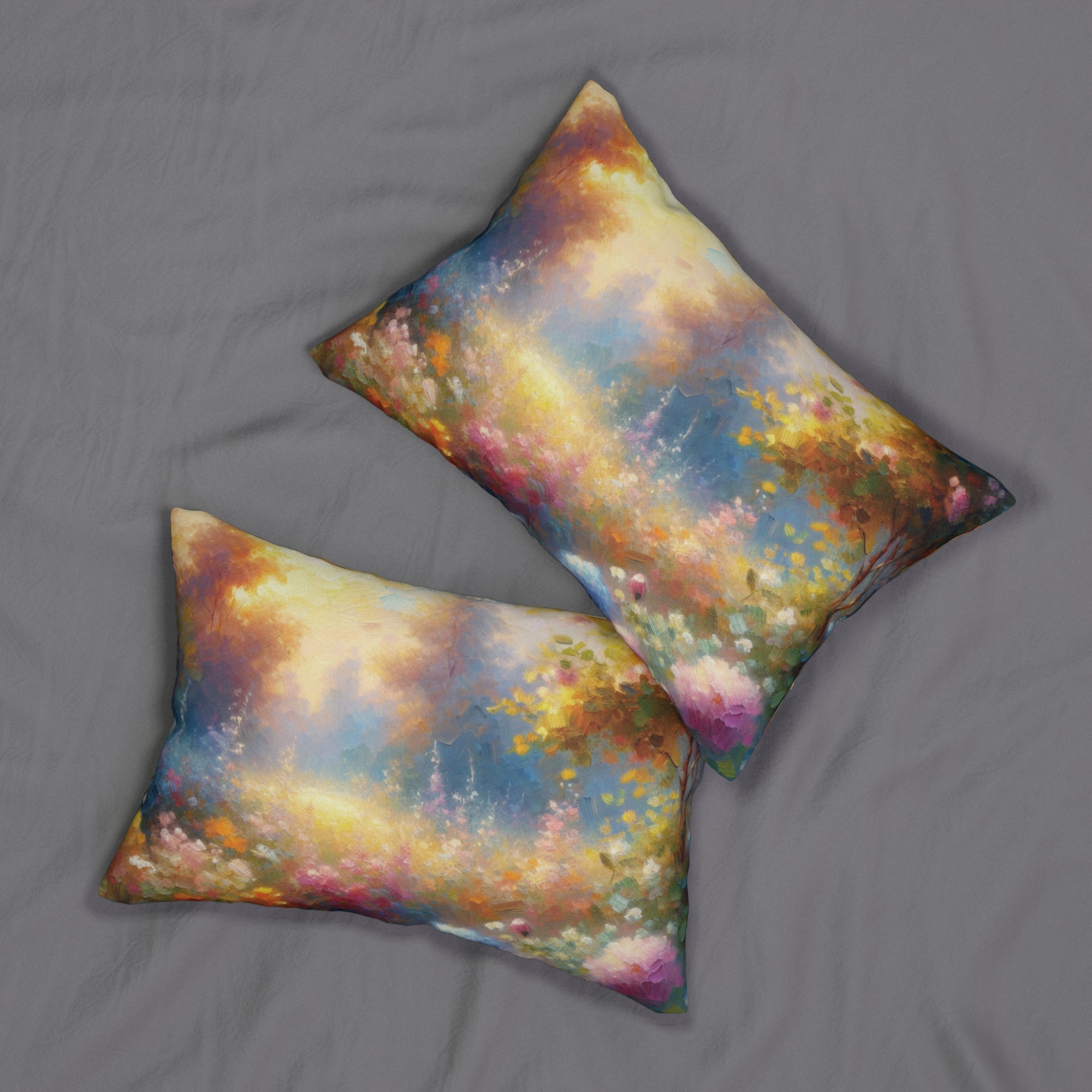 Floral Serenity Lumbar Pillow - Colorful Garden Art Decor for Cozy Living Spaces