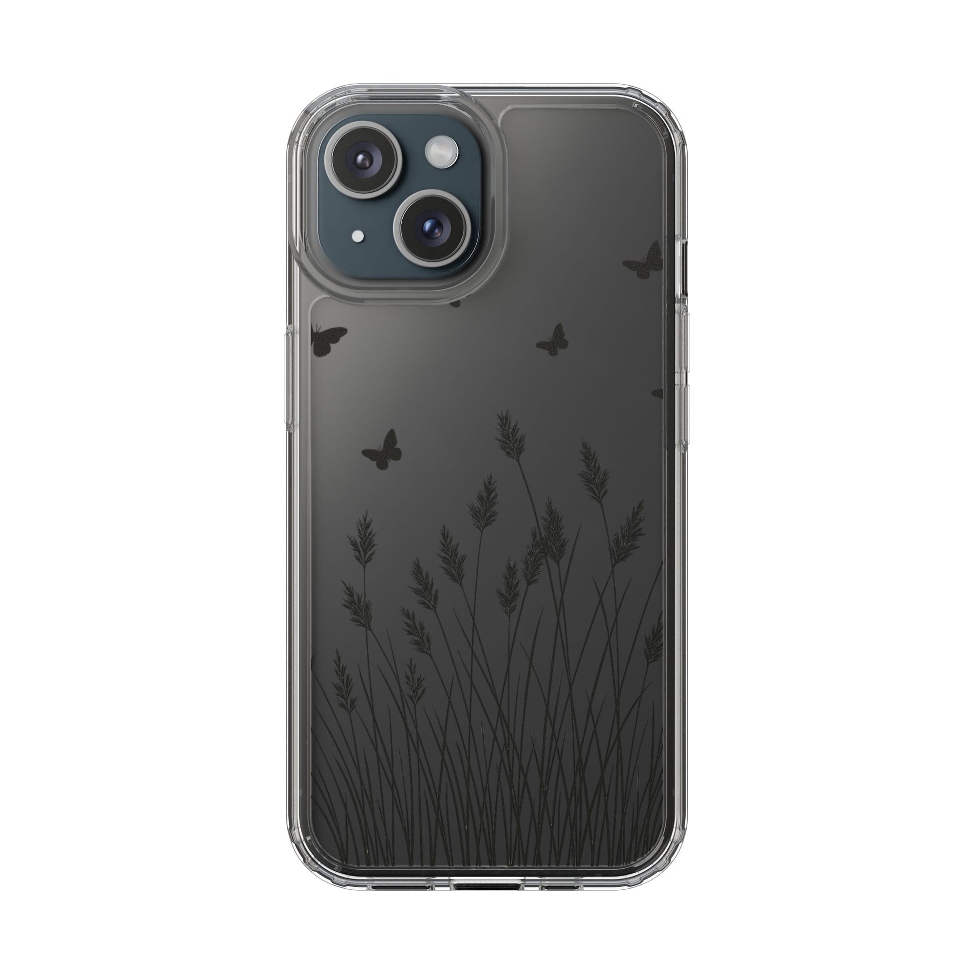 Stylish Clear Phone Case with Butterfly and Grass Design, Aesthetic Phone Cover, Nature-Inspired Gift, Transparent Case, Gift for Nature