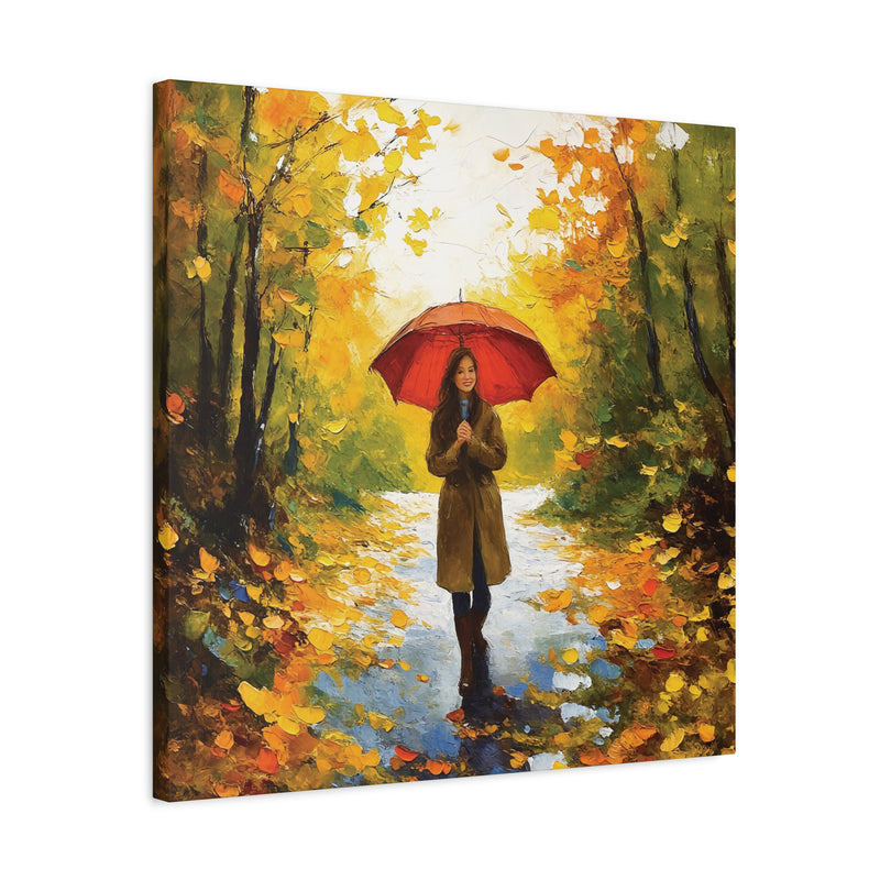 Autumn Serenity Canvas Wall Art, Perfect for Cozy Home Decor, Gift for Fall Lovers, Red Umbrella Art, Nature Photography Print