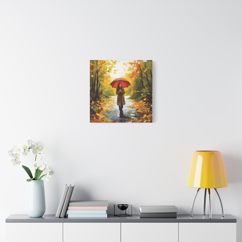 Autumn Serenity Canvas Wall Art, Perfect for Cozy Home Decor, Gift for Fall Lovers, Red Umbrella Art, Nature Photography Print