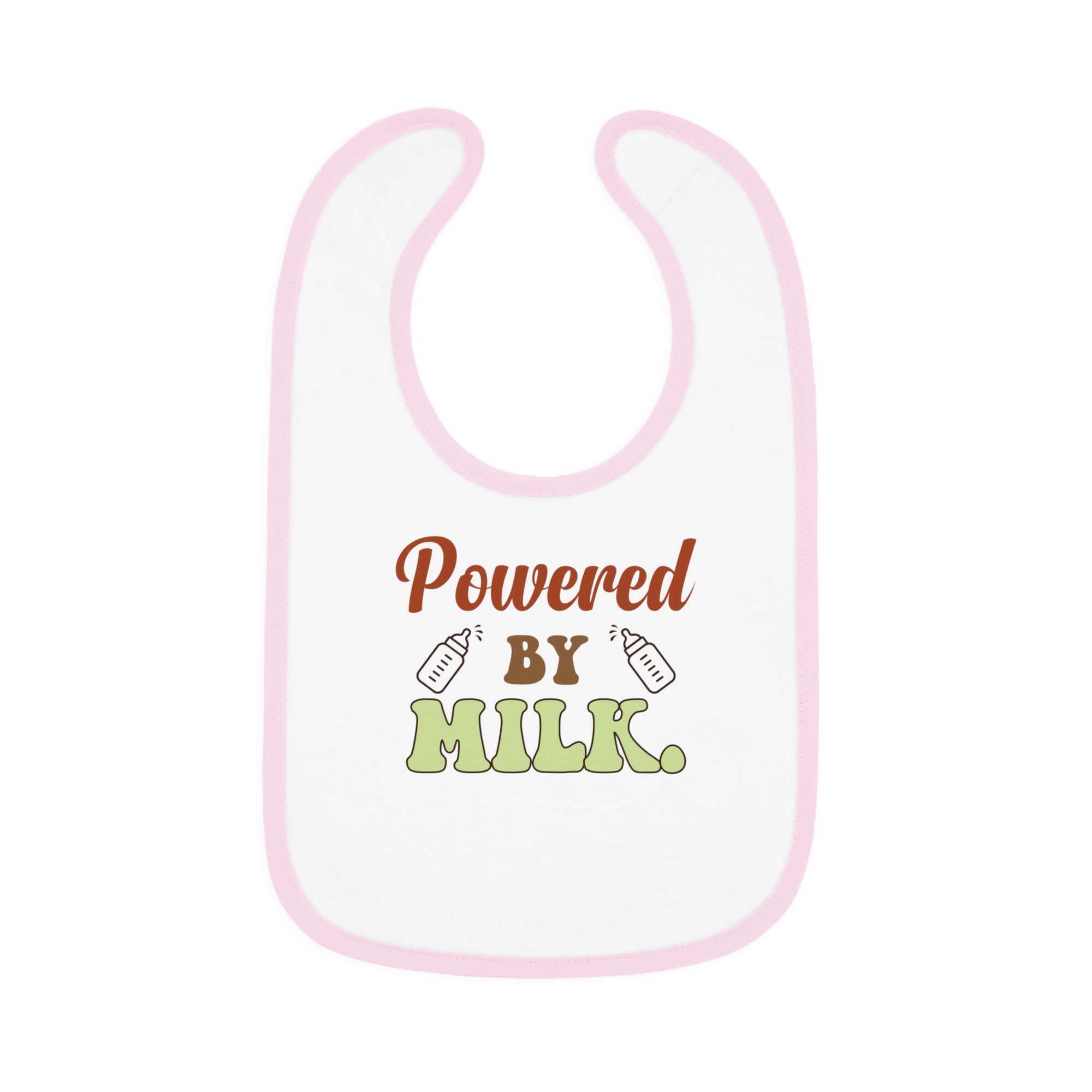 Powered by Milk Baby Bib - Cute Contrast Trim Jersey Bib for Infants