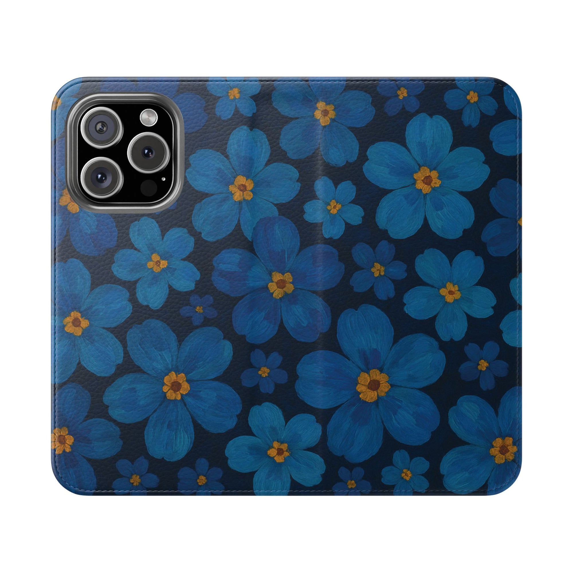 Floral Flip Phone Case - Elegant Blue Flower Design, Phone Accessory, Gift for Her, Trendy Organizer, Birthday, Mother's Day