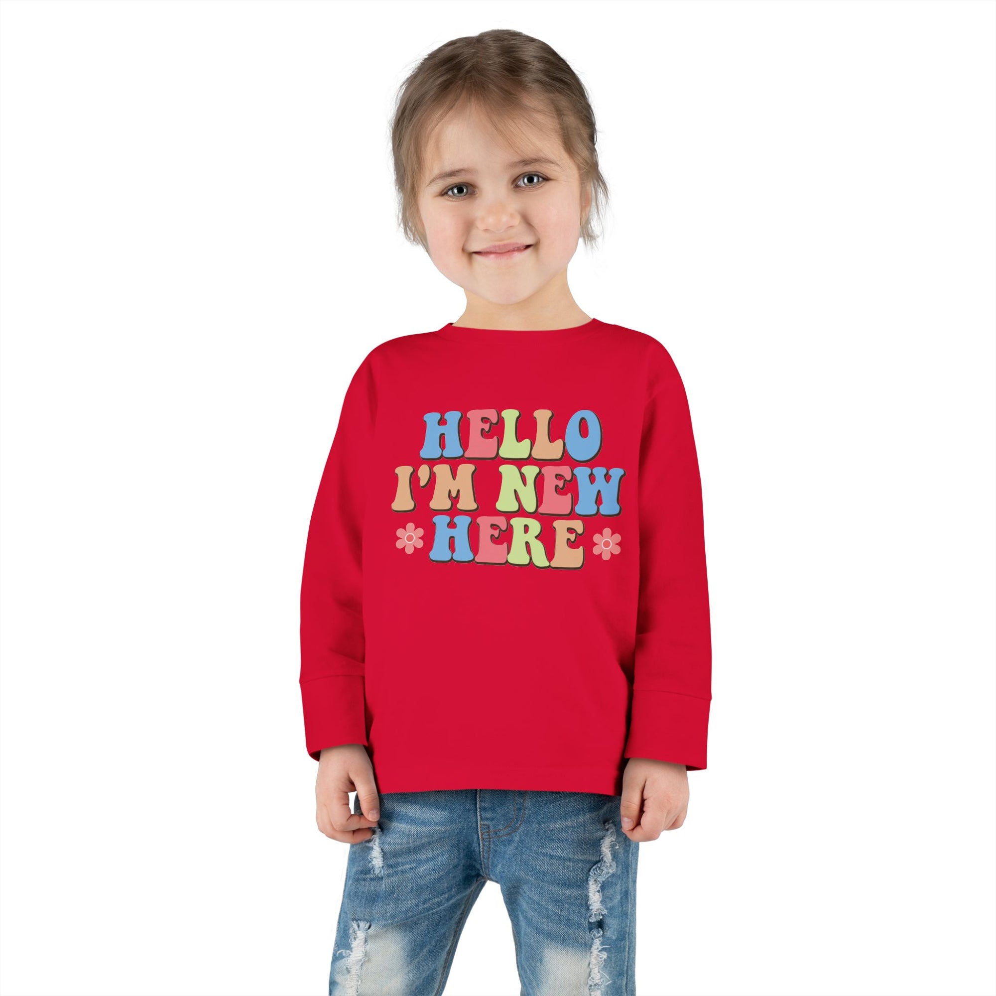 Toddler Long Sleeve Tee - "Hello I'm New Here" Playful Design for Newborns and Celebrations