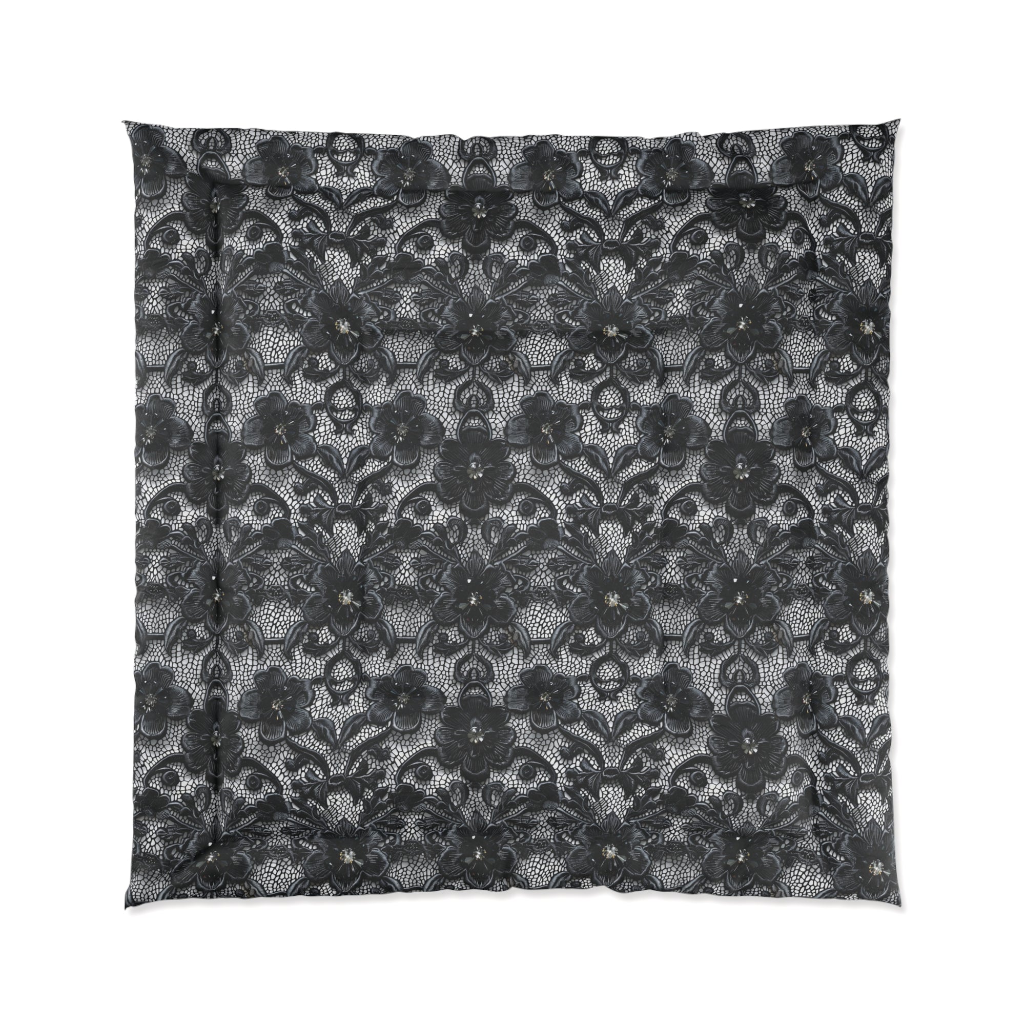 Elegant Black Floral Comforter - Cozy Bedding for Modern Bedrooms