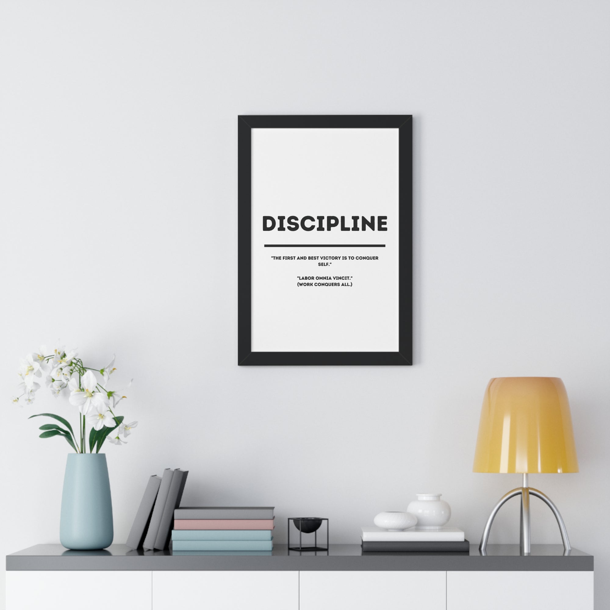 Minimalist in White (Discipline) - Framed Vertical Poster