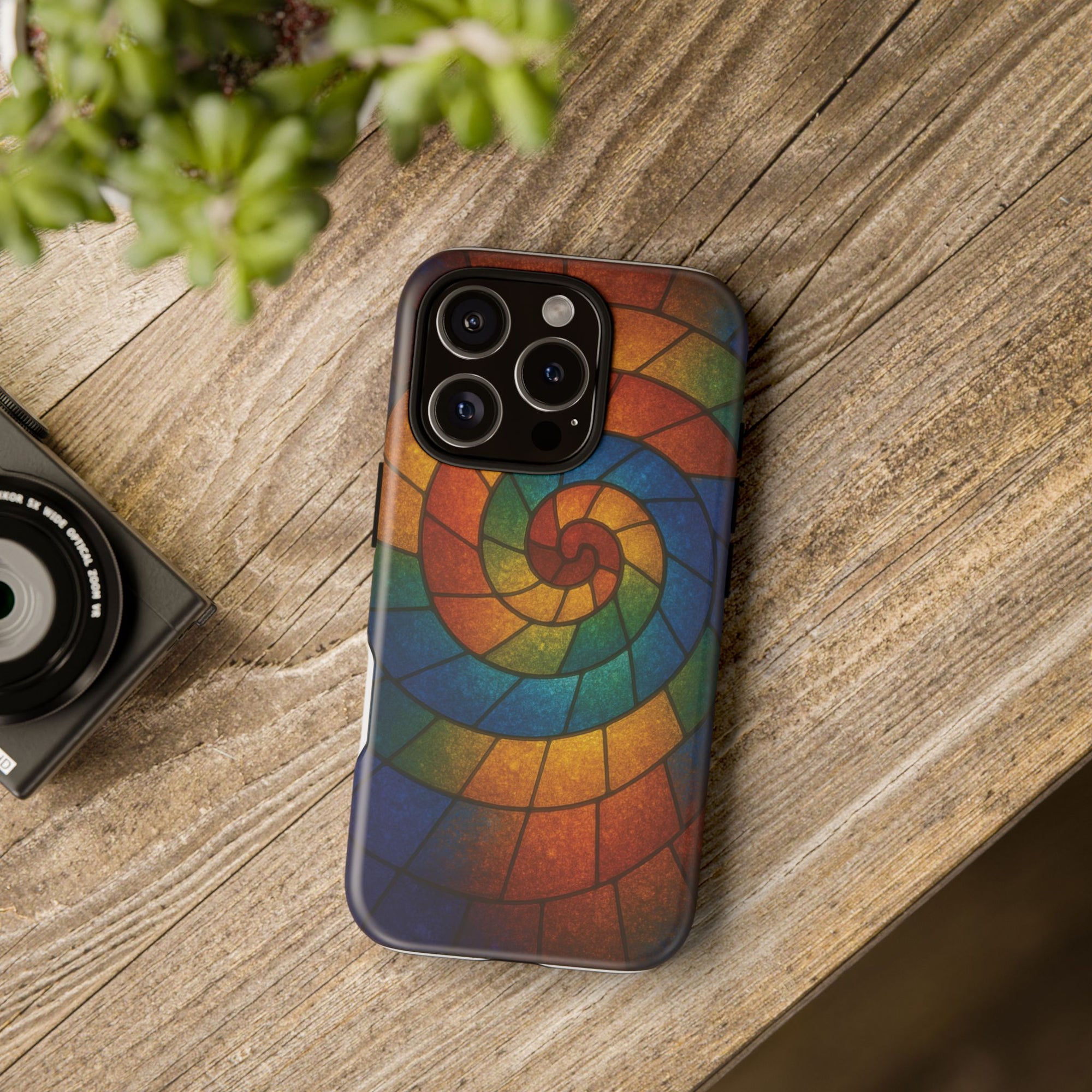 Stained Glass Spiral Colorful Phone Case, Vibrant Tough Phone Protector, Artistic Cell Phone Cover, Trendy Tech Accessories Samsung Galaxy S series and Apple iPhone series