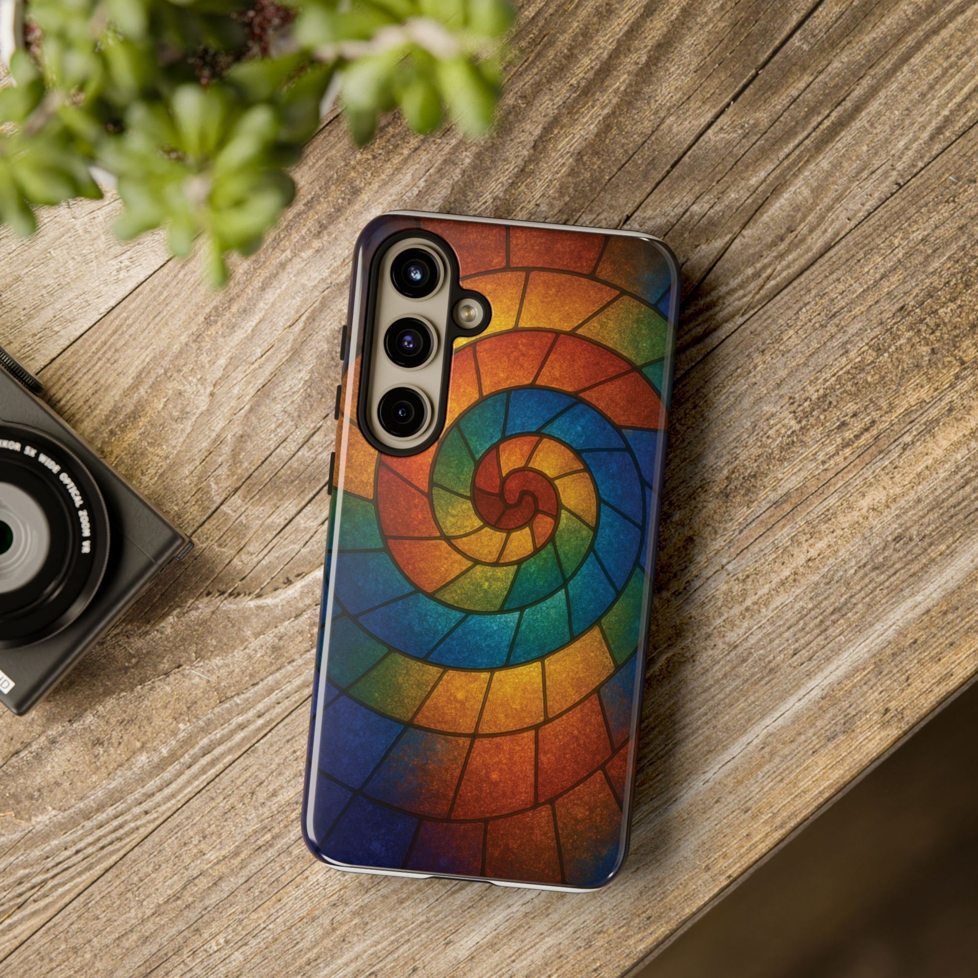 Stained Glass Spiral Colorful Phone Case, Vibrant Tough Phone Protector, Artistic Cell Phone Cover, Trendy Tech Accessories Samsung Galaxy S series and Apple iPhone series