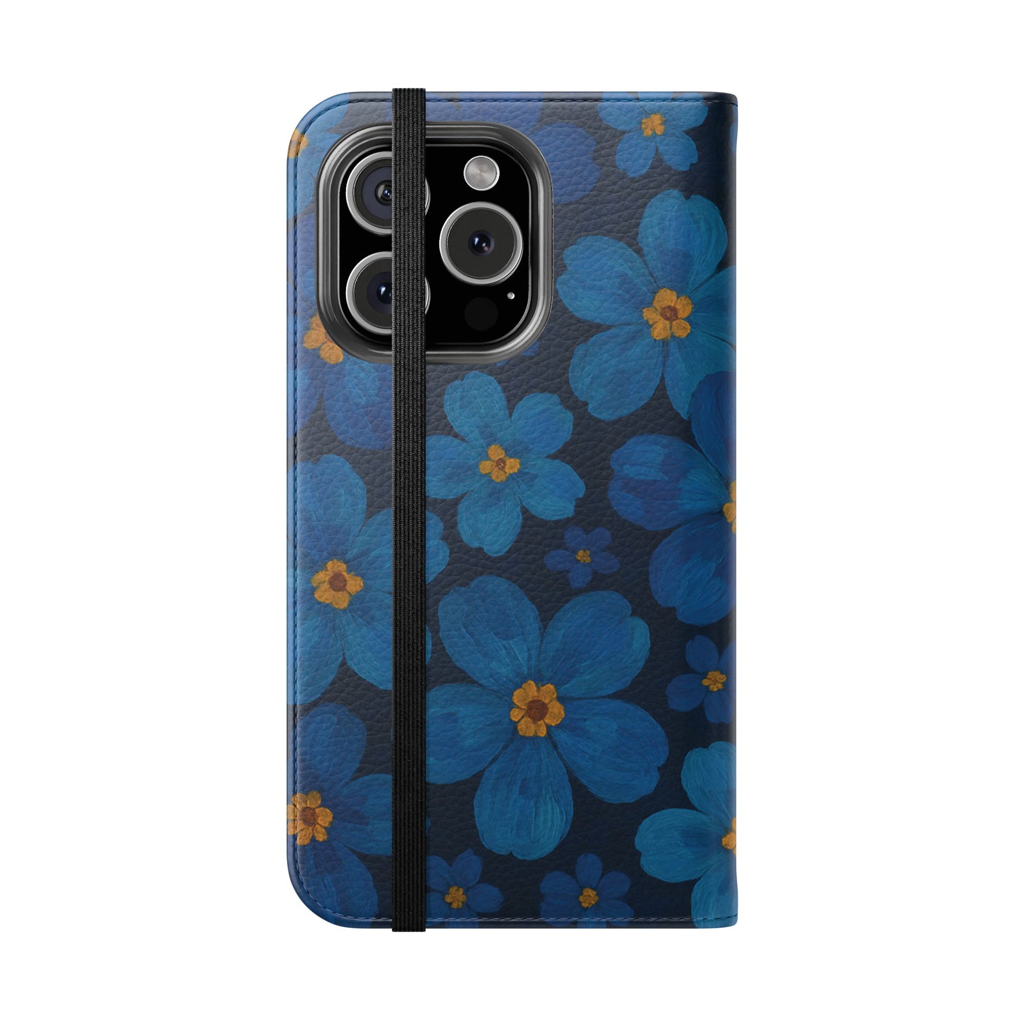 Floral Flip Phone Case - Elegant Blue Flower Design, Phone Accessory, Gift for Her, Trendy Organizer, Birthday, Mother's Day