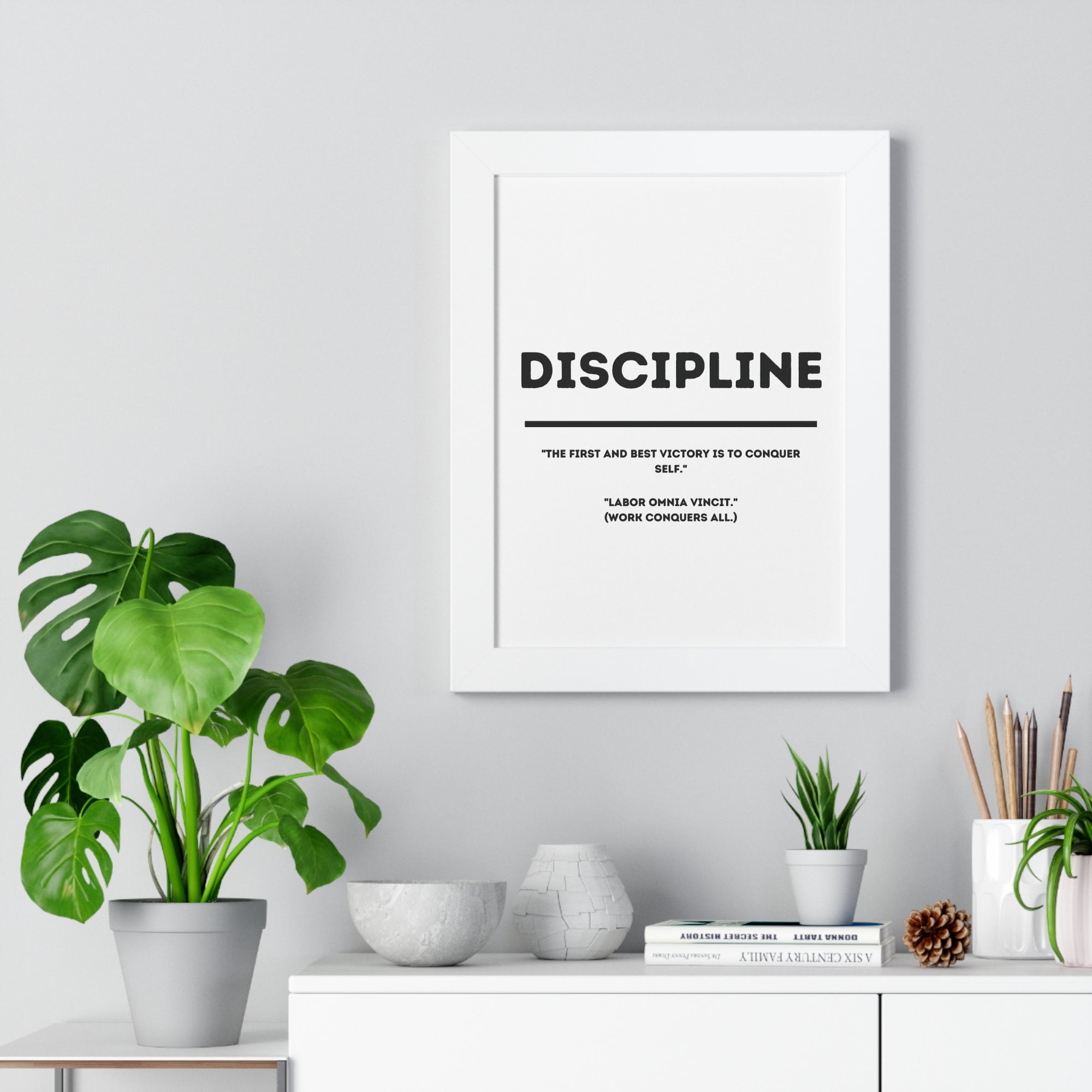 Minimalist in White (Discipline) - Framed Vertical Poster