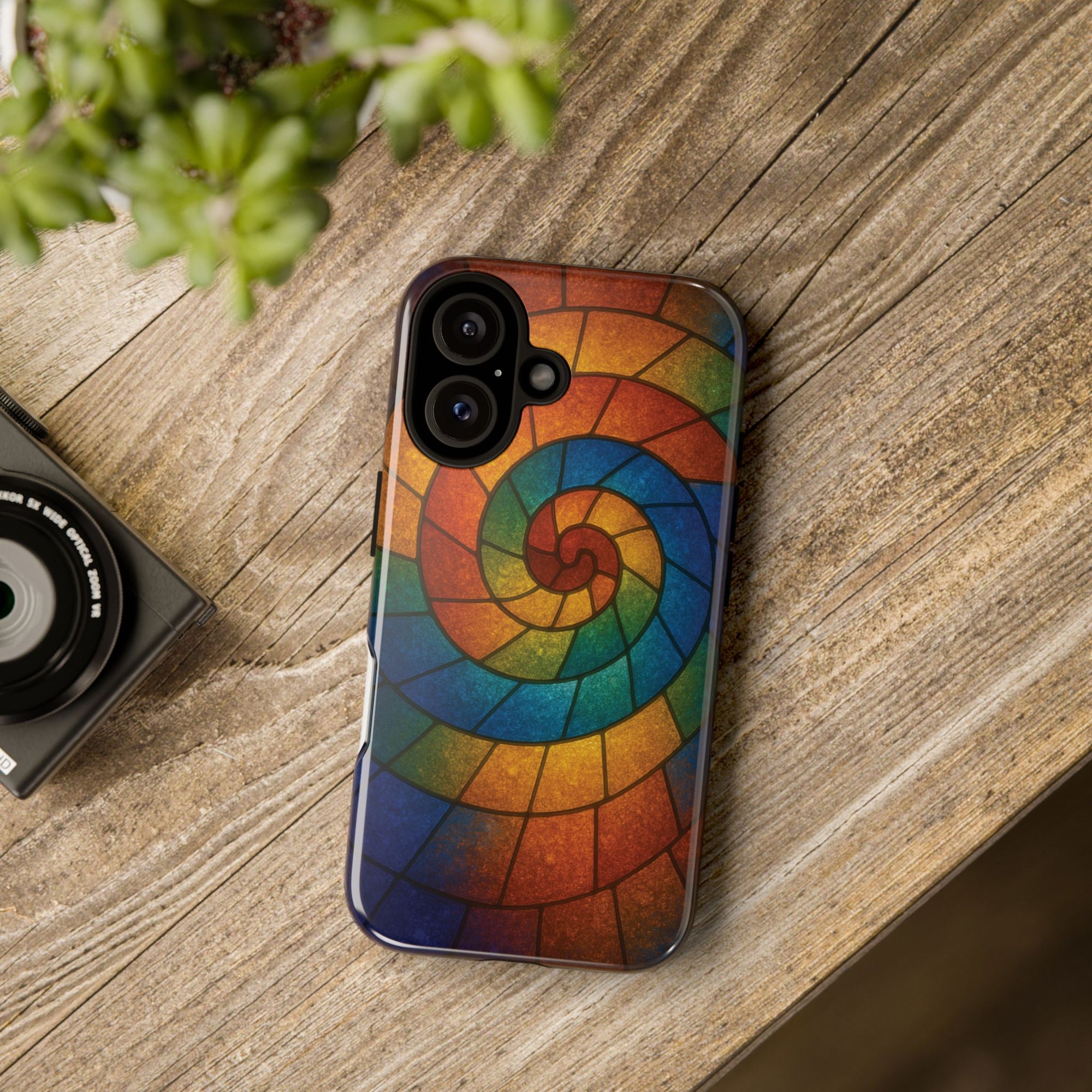Stained Glass Spiral Colorful Phone Case, Vibrant Tough Phone Protector, Artistic Cell Phone Cover, Trendy Tech Accessories Samsung Galaxy S series and Apple iPhone series