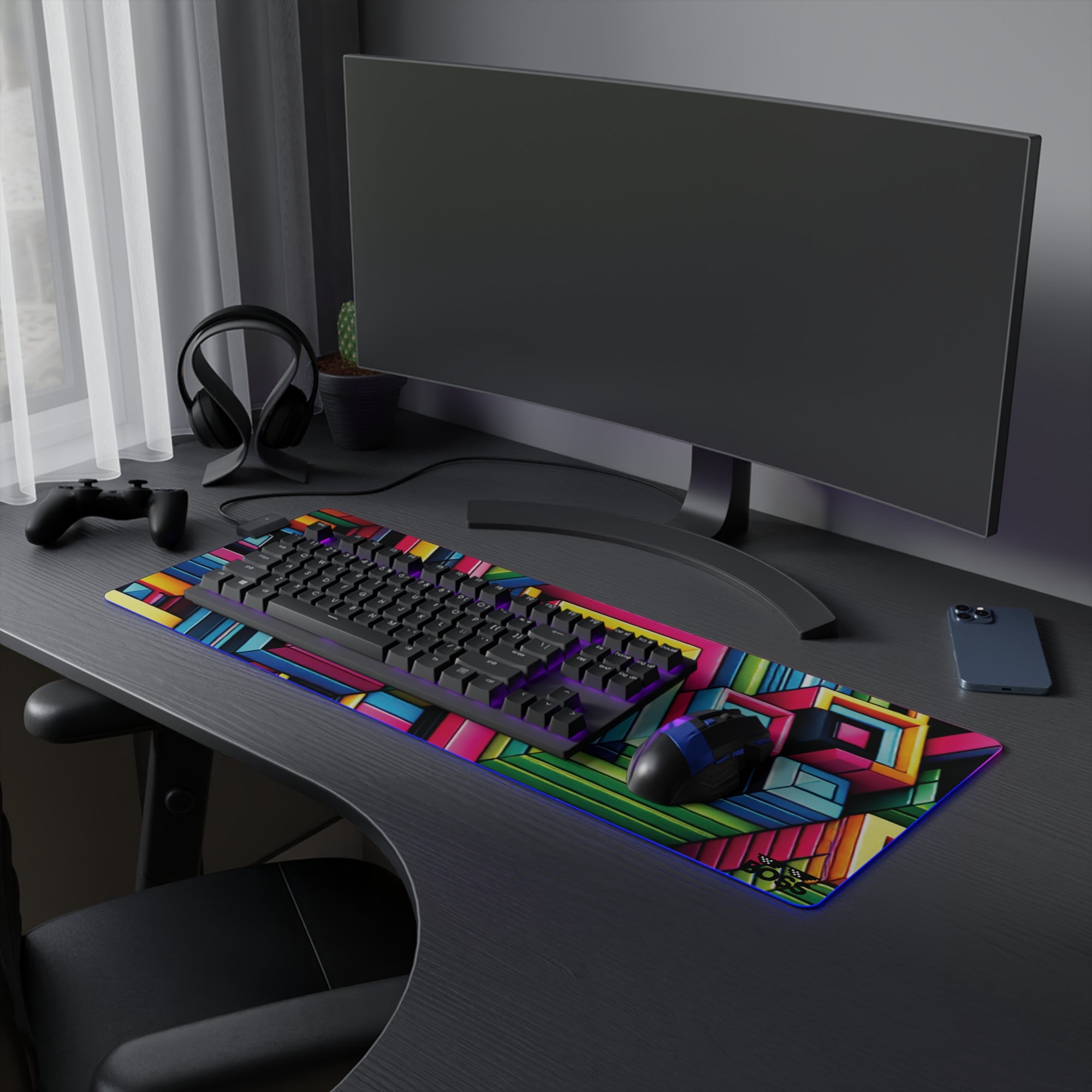 Colorful LED Gaming Mouse Pad - Vibrant Geometric Design for Gamers