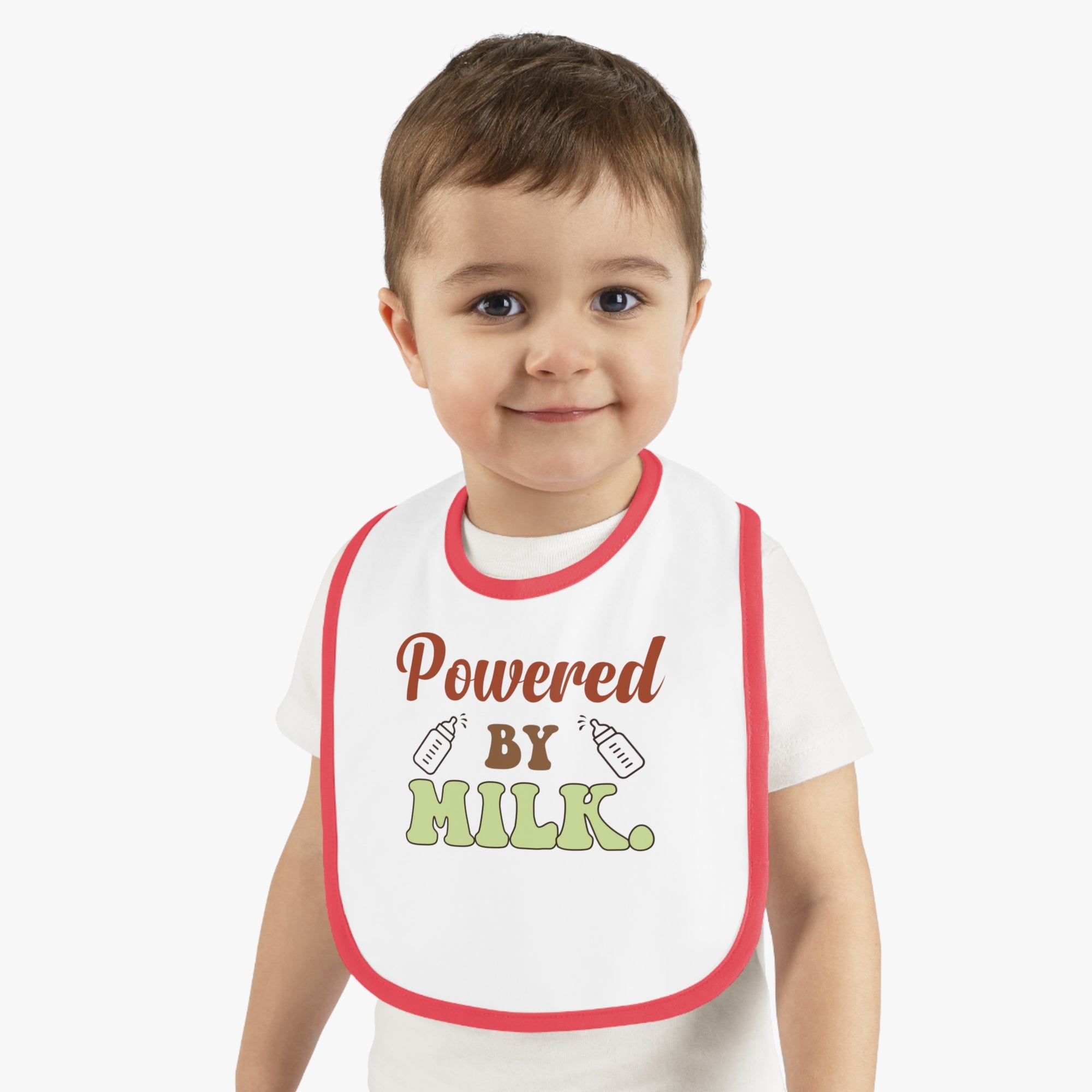 Powered by Milk Baby Bib - Cute Contrast Trim Jersey Bib for Infants