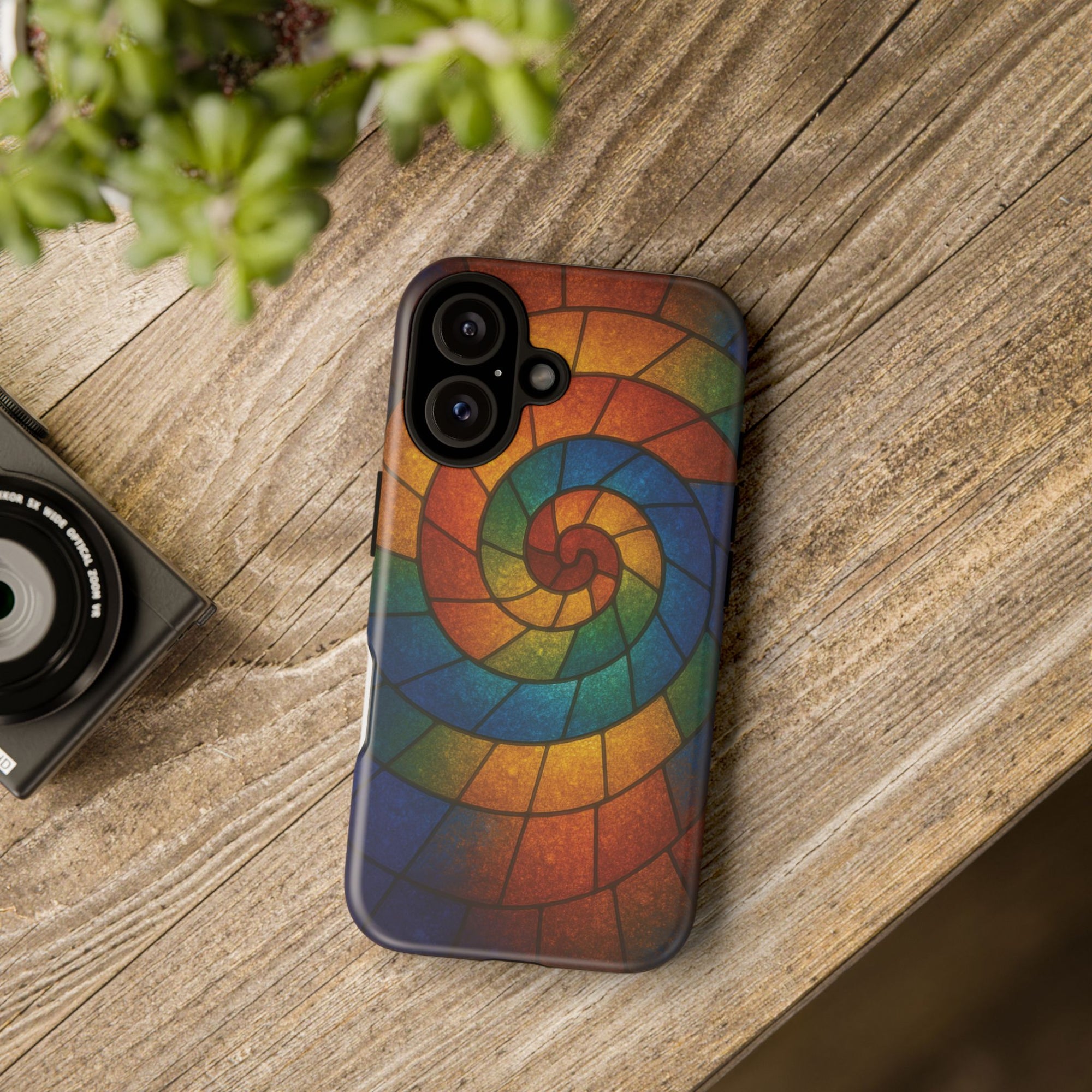 Stained Glass Spiral Colorful Phone Case, Vibrant Tough Phone Protector, Artistic Cell Phone Cover, Trendy Tech Accessories Samsung Galaxy S series and Apple iPhone series