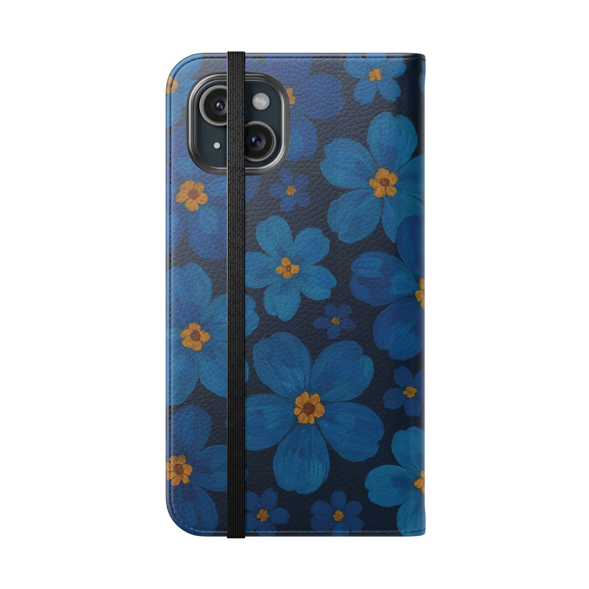 Floral Flip Phone Case - Elegant Blue Flower Design, Phone Accessory, Gift for Her, Trendy Organizer, Birthday, Mother's Day