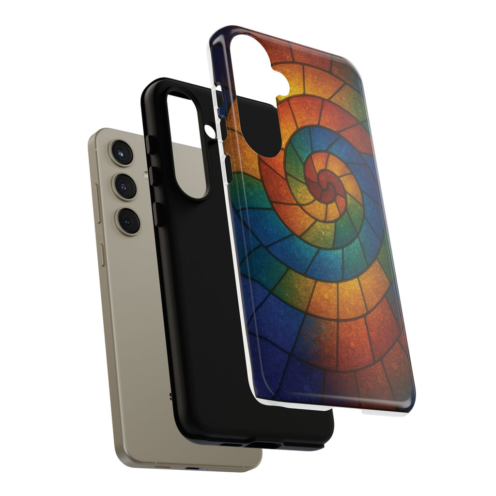 Stained Glass Spiral Colorful Phone Case, Vibrant Tough Phone Protector, Artistic Cell Phone Cover, Trendy Tech Accessories Samsung Galaxy S series and Apple iPhone series