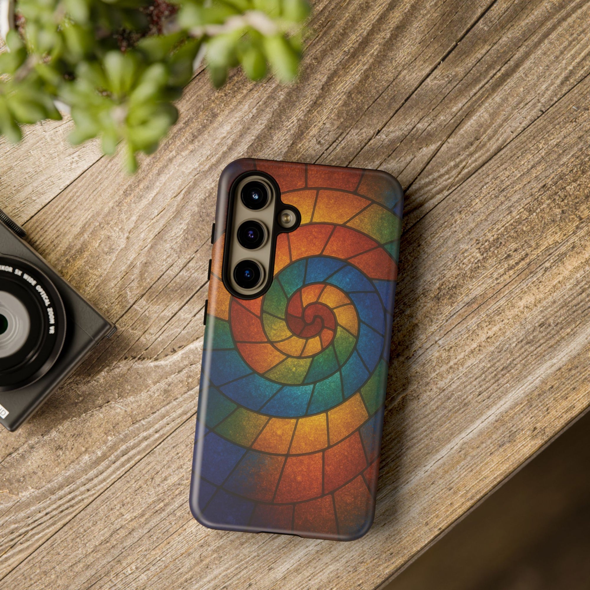 Stained Glass Spiral Colorful Phone Case, Vibrant Tough Phone Protector, Artistic Cell Phone Cover, Trendy Tech Accessories Samsung Galaxy S series and Apple iPhone series