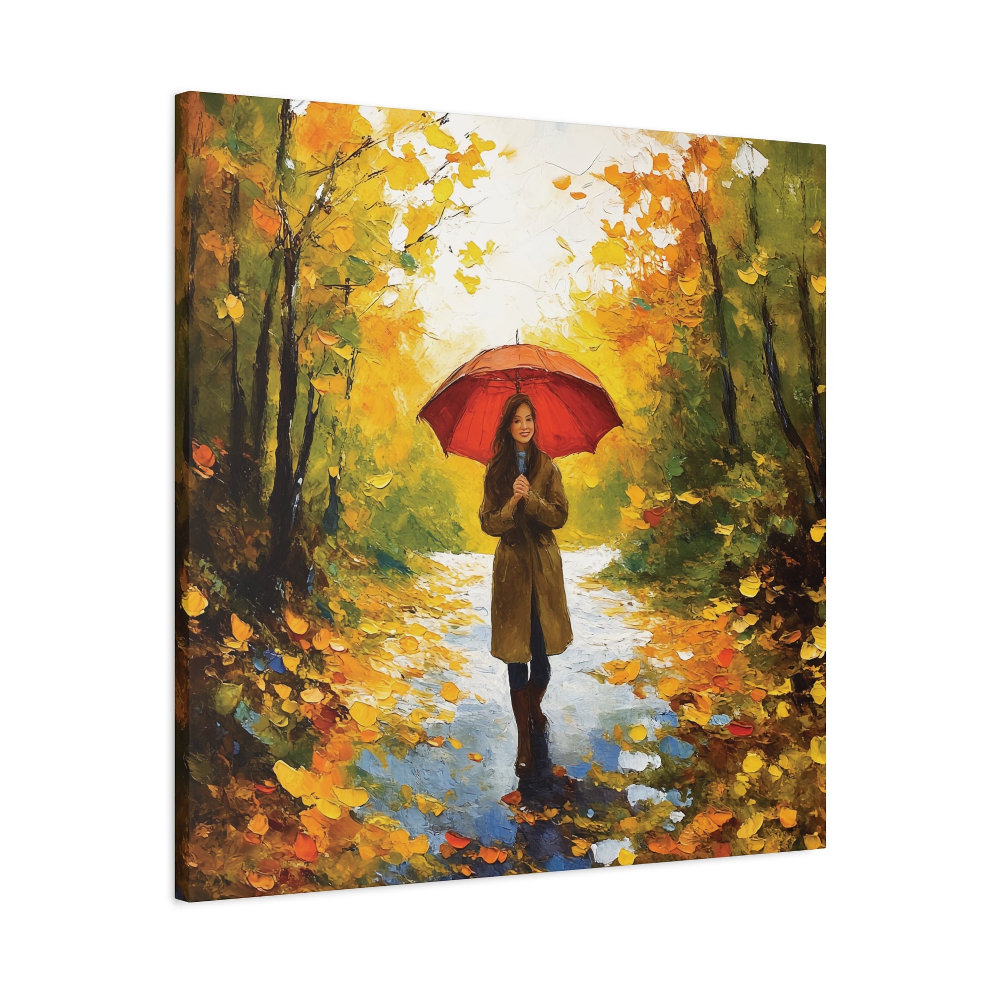 Autumn Serenity Canvas Wall Art, Perfect for Cozy Home Decor, Gift for Fall Lovers, Red Umbrella Art, Nature Photography Print