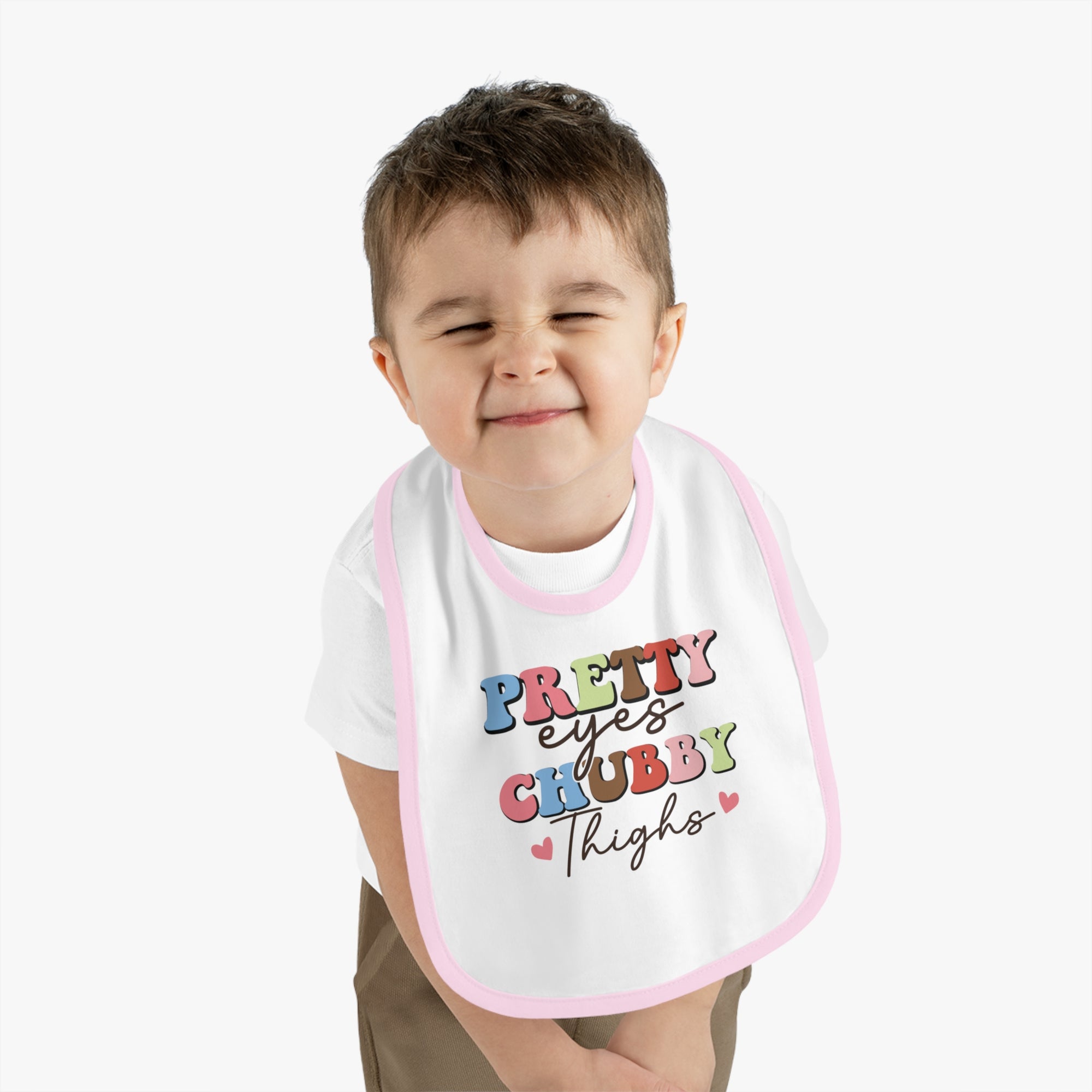 Pretty Eyes Chubby Thighs Baby Bib - Cute Contrast Trim Jersey Bib for Infants