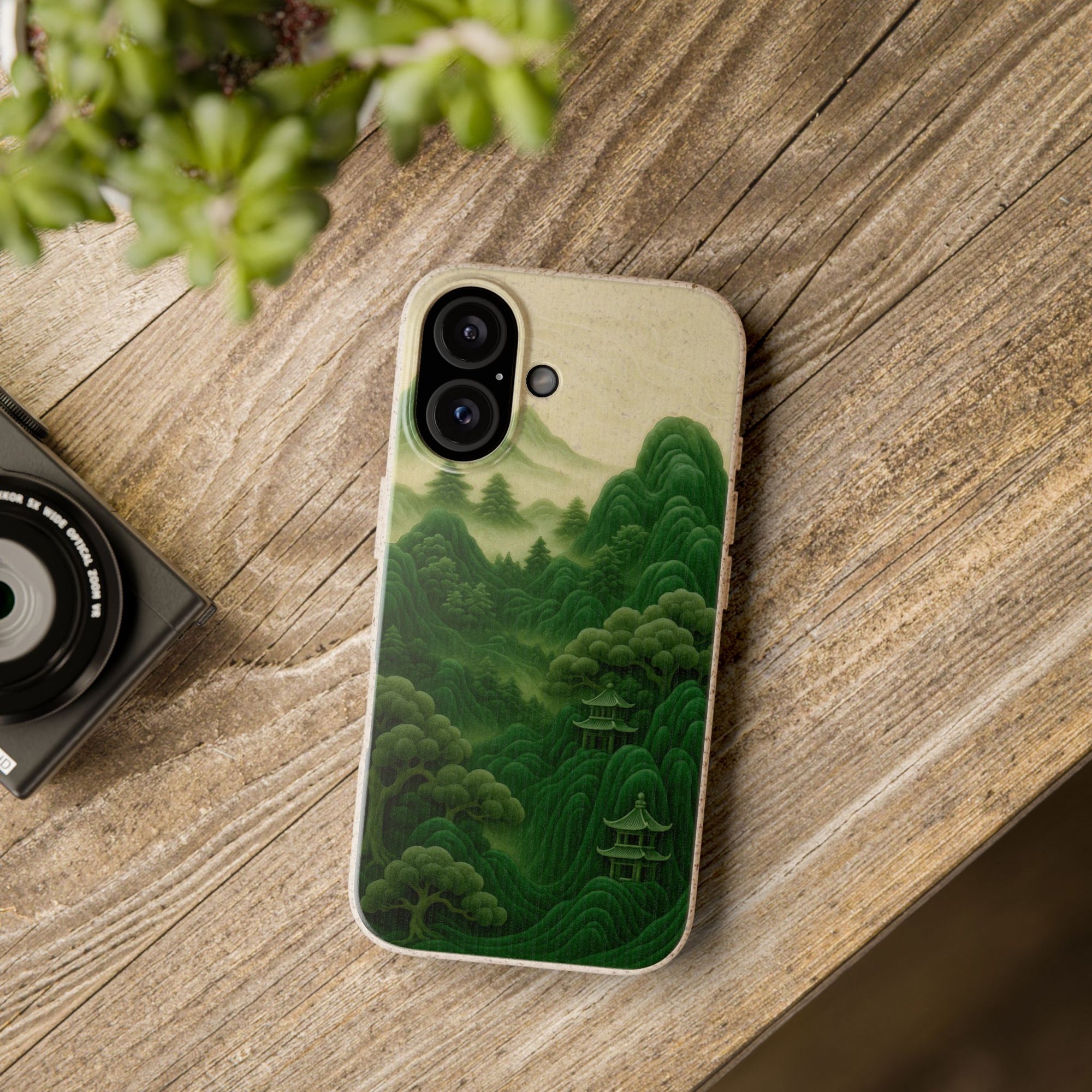 Eco-Friendly Biodegradable Phone Cases with Serene Mountain Landscape Design, Sustainable Gift, Nature Lover Accessory, Green Phone Cover,