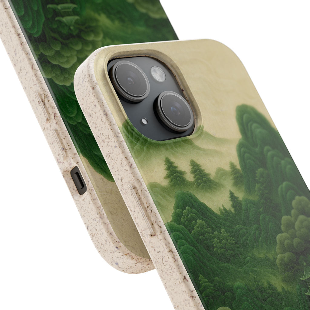 Eco-Friendly Biodegradable Phone Cases with Serene Mountain Landscape Design, Sustainable Gift, Nature Lover Accessory, Green Phone Cover,