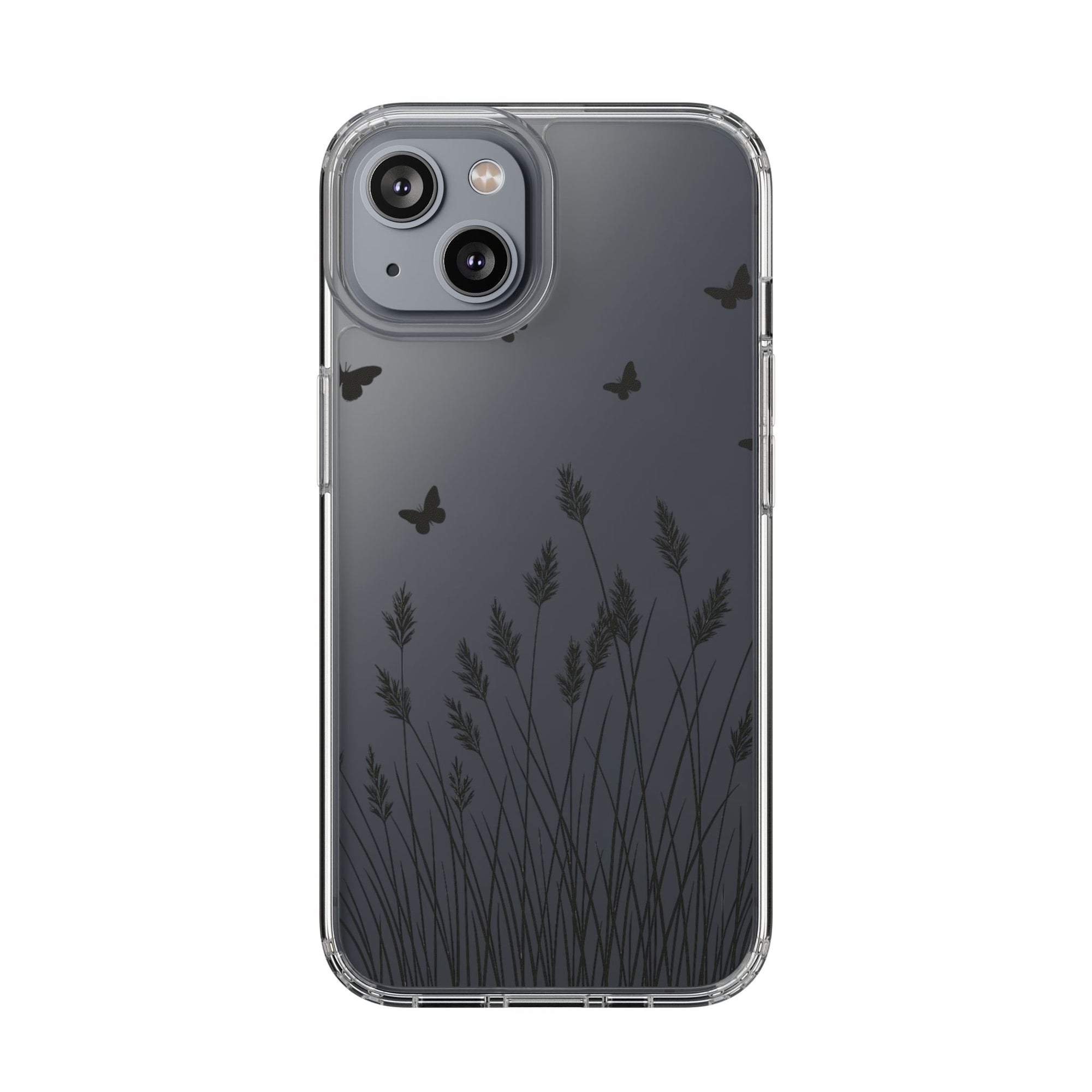 Stylish Clear Phone Case with Butterfly and Grass Design, Aesthetic Phone Cover, Nature-Inspired Gift, Transparent Case, Gift for Nature