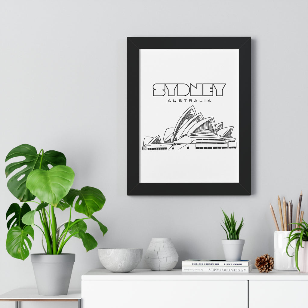 Aesthetic Sydney in White - Framed Vertical Poster