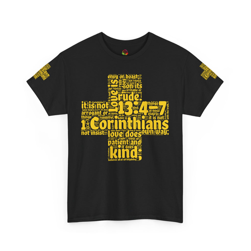 Cross Typography Unisex Tee - Corinthians 13: 4-7