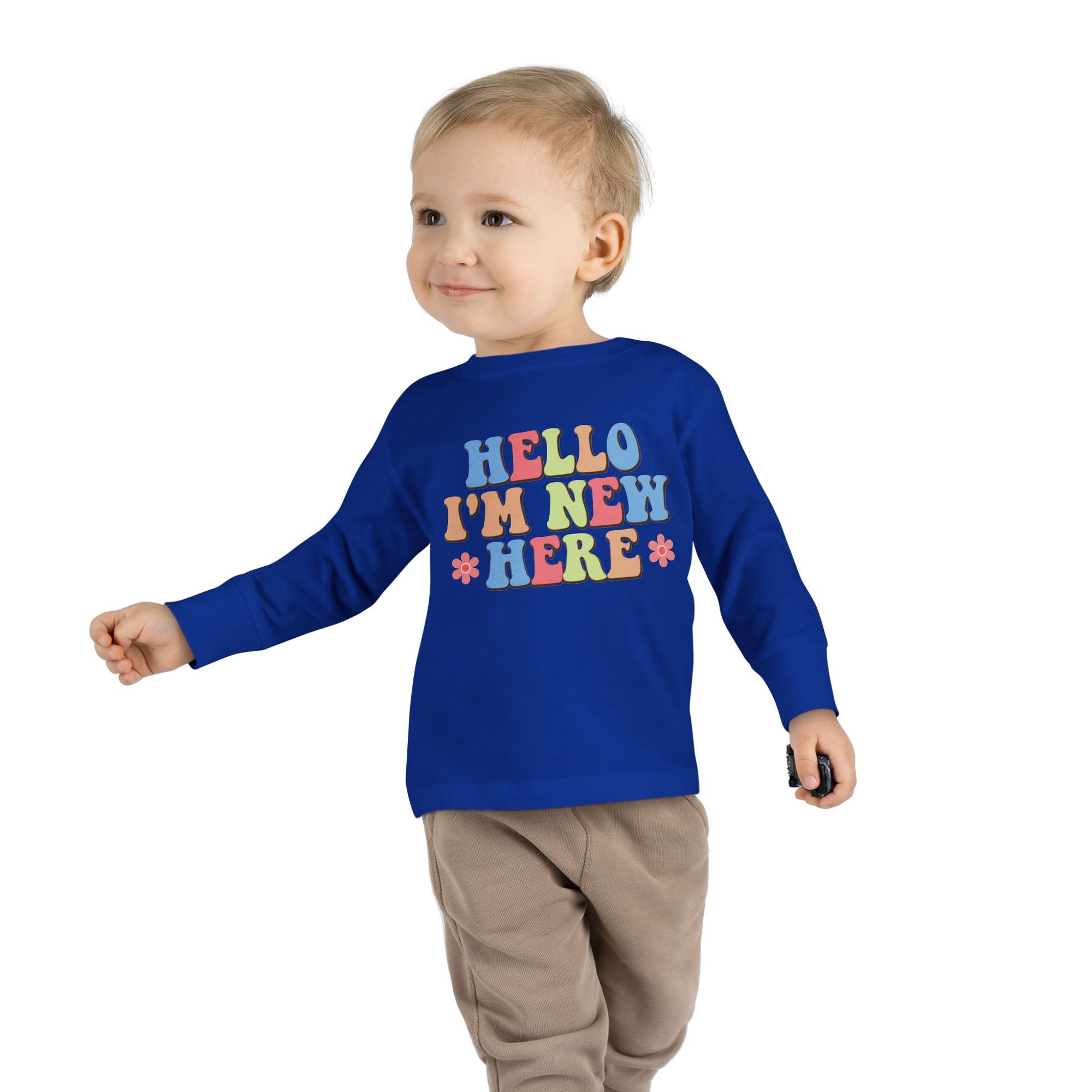 Toddler Long Sleeve Tee - "Hello I'm New Here" Playful Design for Newborns and Celebrations