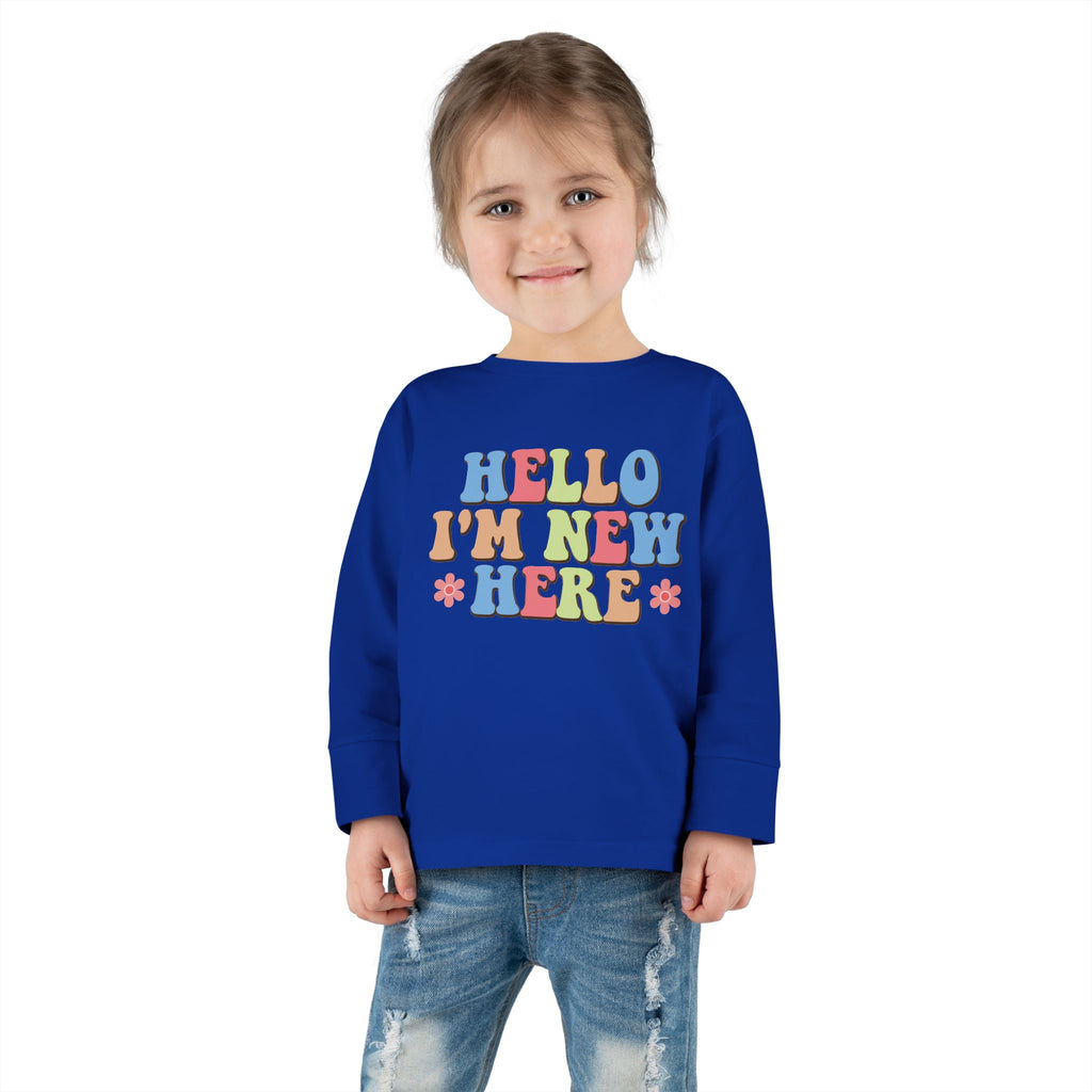 Toddler Long Sleeve Tee - "Hello I'm New Here" Playful Design for Newborns and Celebrations