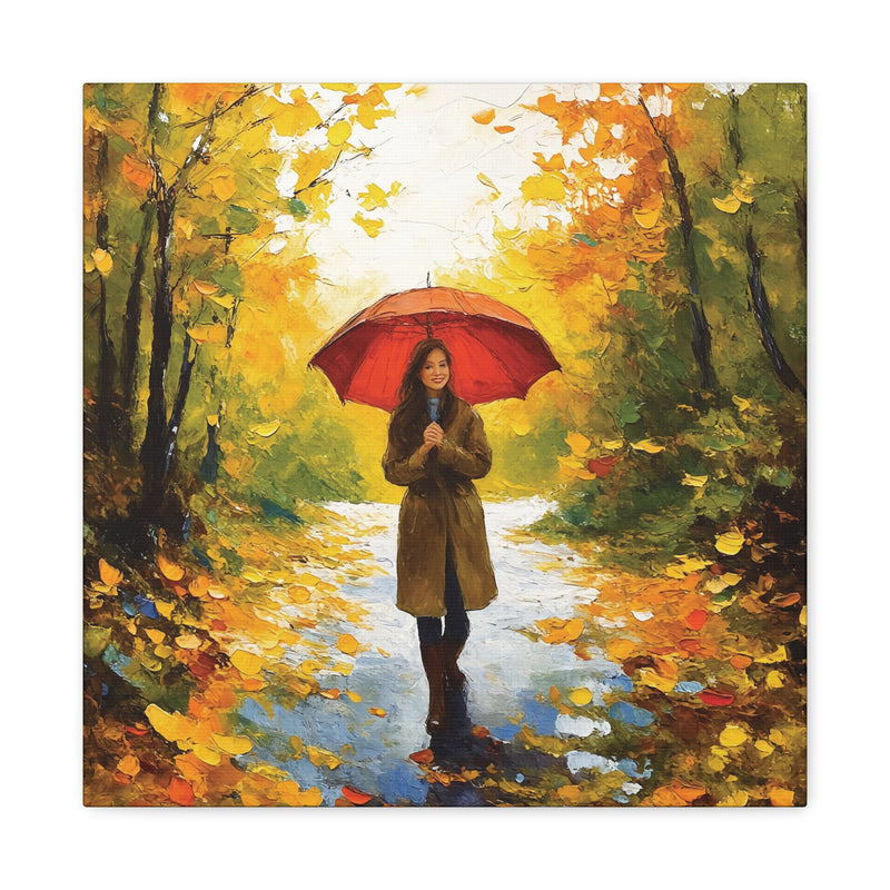 Autumn Serenity Canvas Wall Art, Perfect for Cozy Home Decor, Gift for Fall Lovers, Red Umbrella Art, Nature Photography Print