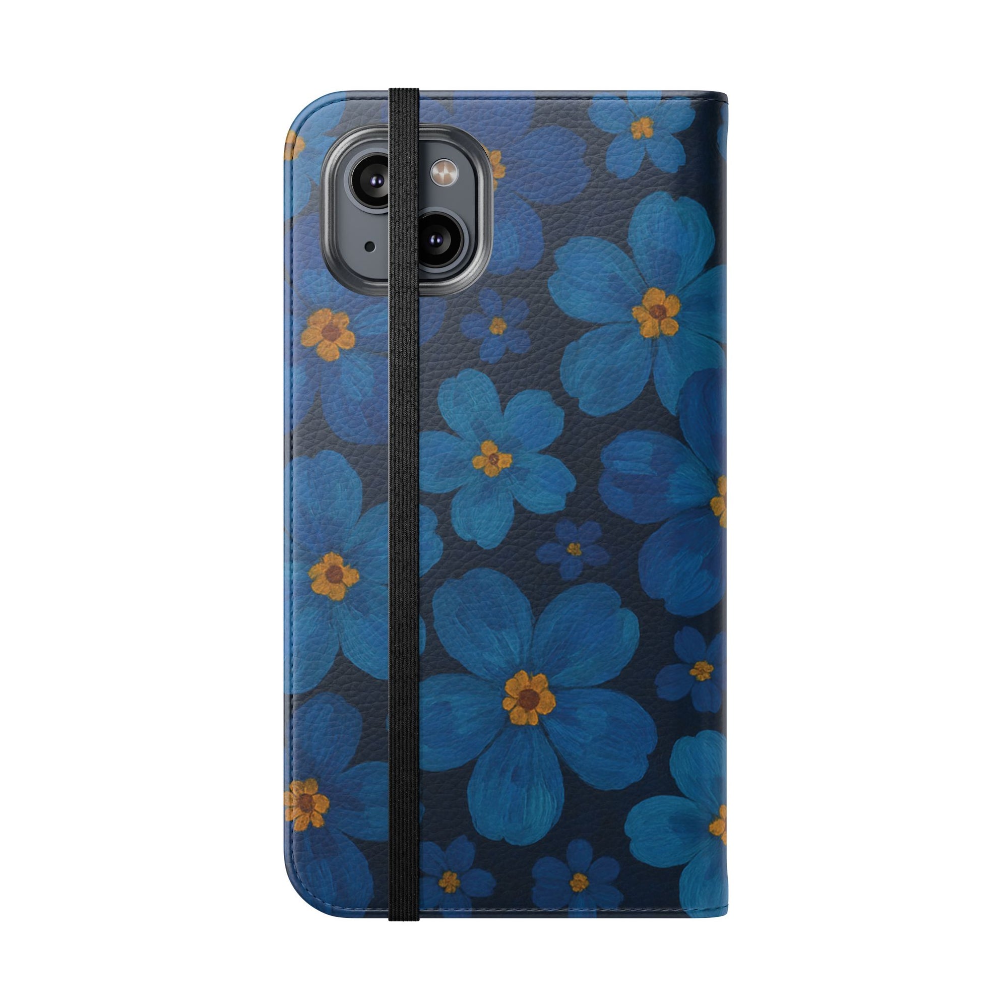 Floral Flip Phone Case - Elegant Blue Flower Design, Phone Accessory, Gift for Her, Trendy Organizer, Birthday, Mother's Day