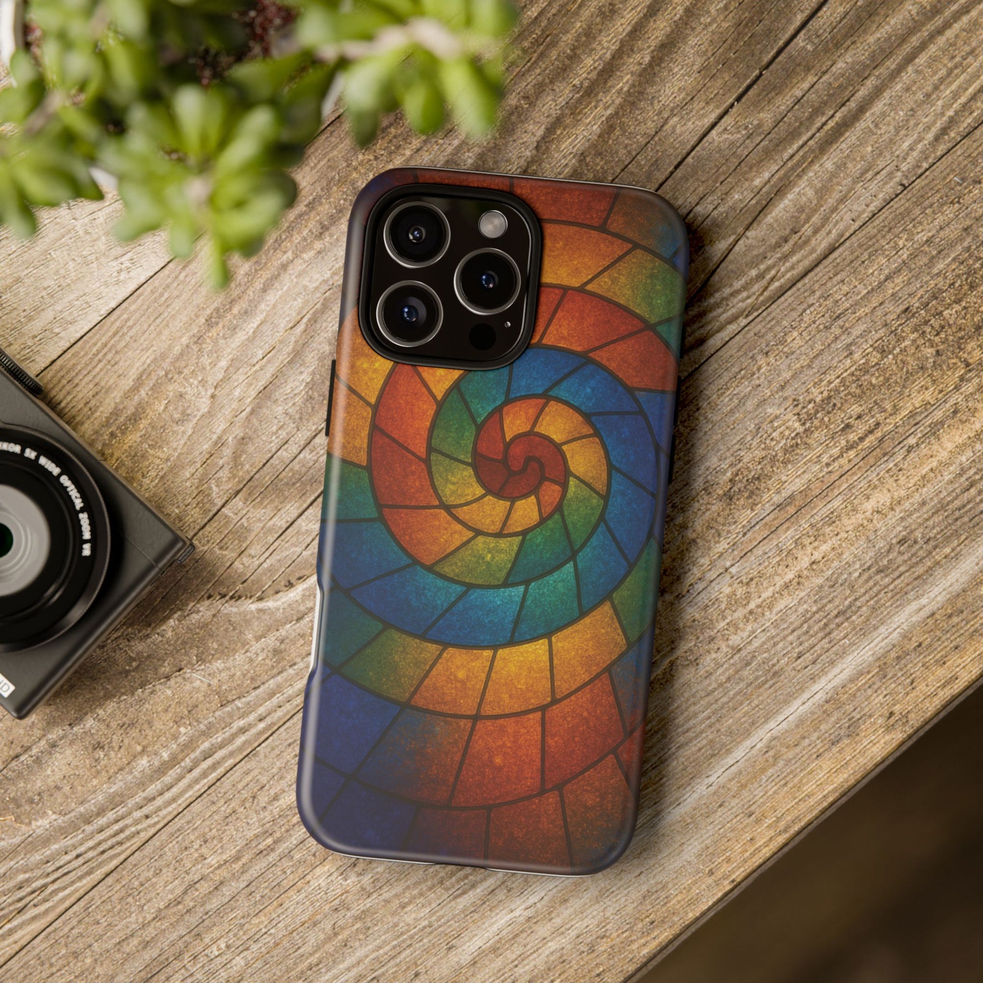 Stained Glass Spiral Colorful Phone Case, Vibrant Tough Phone Protector, Artistic Cell Phone Cover, Trendy Tech Accessories Samsung Galaxy S series and Apple iPhone series