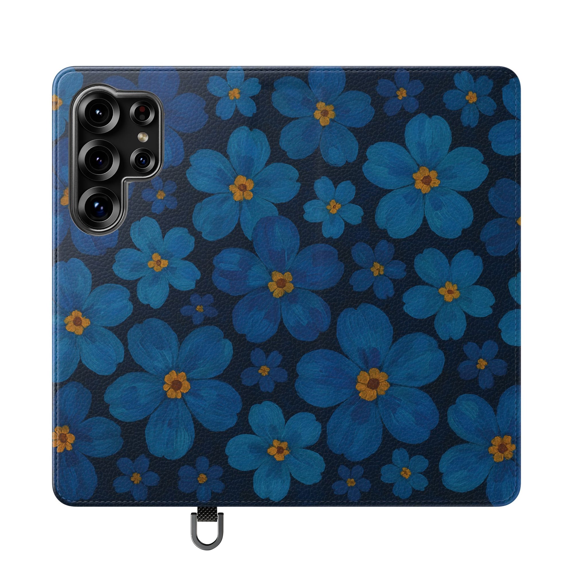 Floral Flip Phone Case - Elegant Blue Flower Design, Phone Accessory, Gift for Her, Trendy Organizer, Birthday, Mother's Day