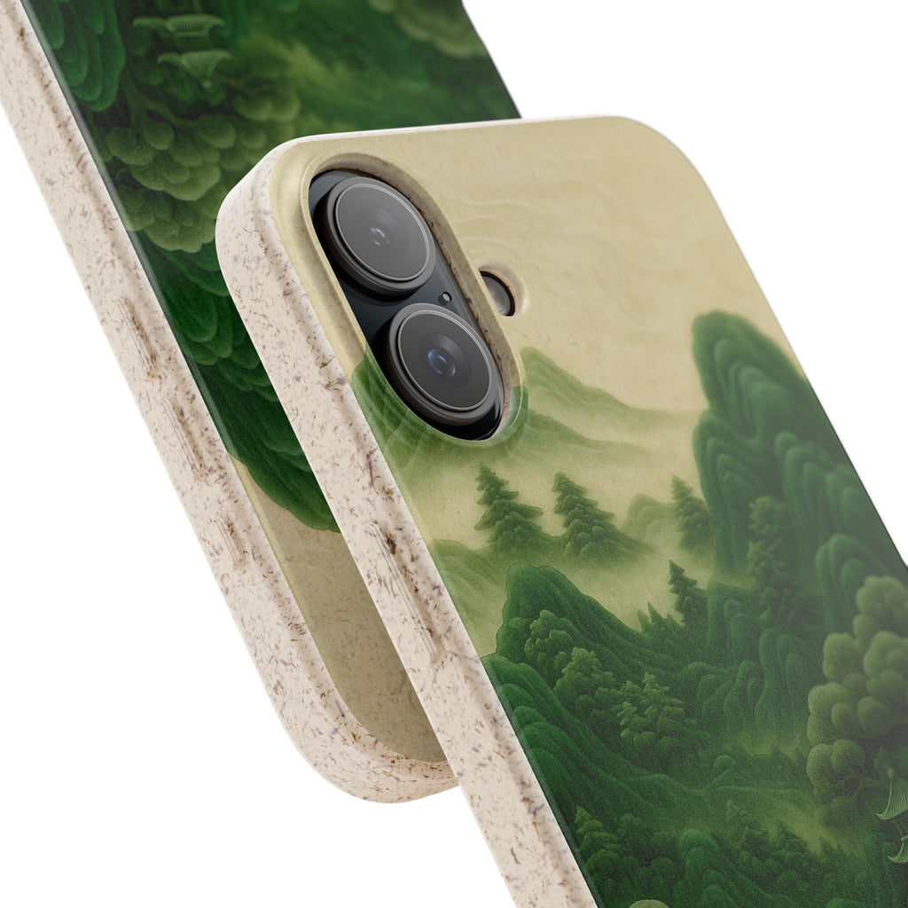 Eco-Friendly Biodegradable Phone Cases with Serene Mountain Landscape Design, Sustainable Gift, Nature Lover Accessory, Green Phone Cover,