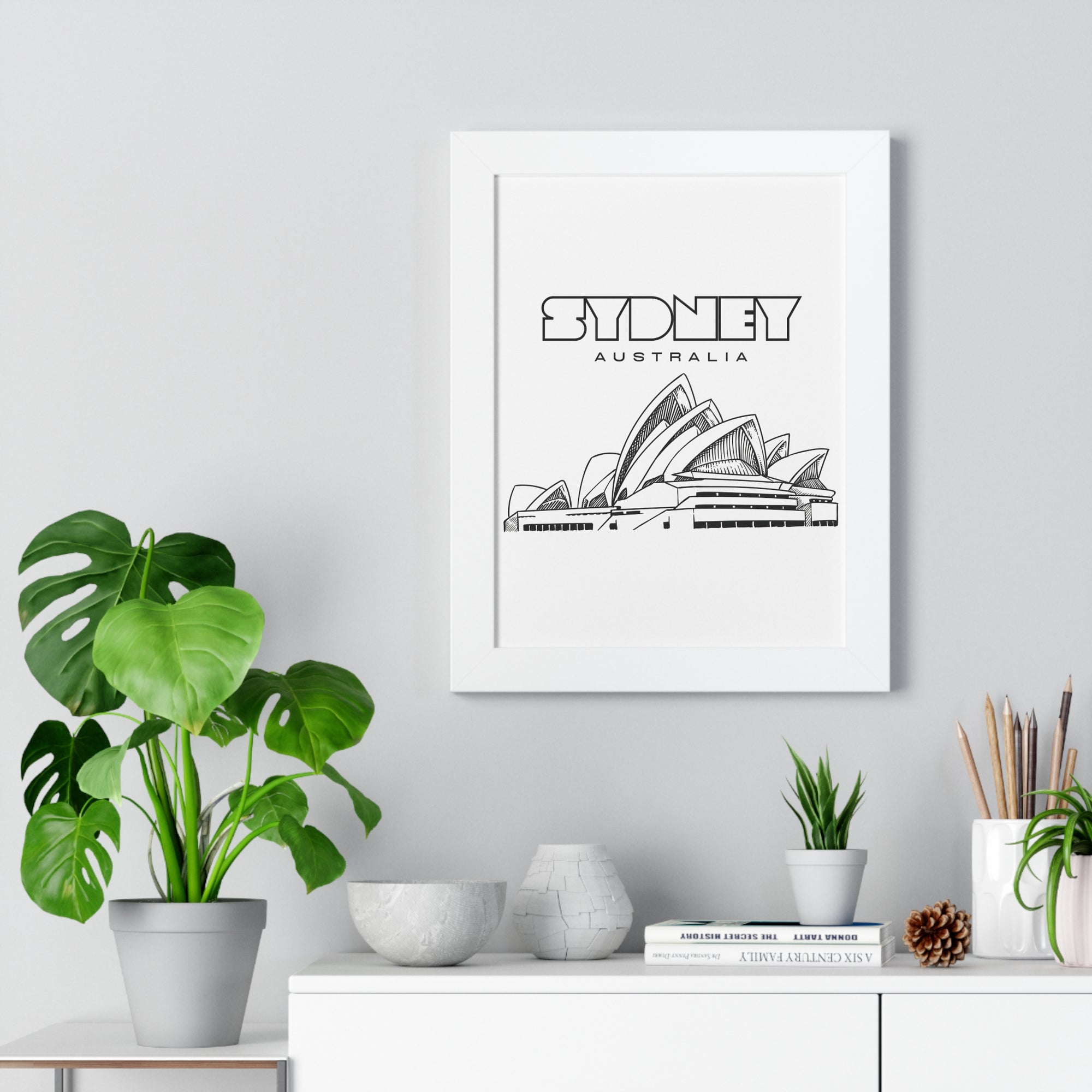 Aesthetic Sydney in White - Framed Vertical Poster