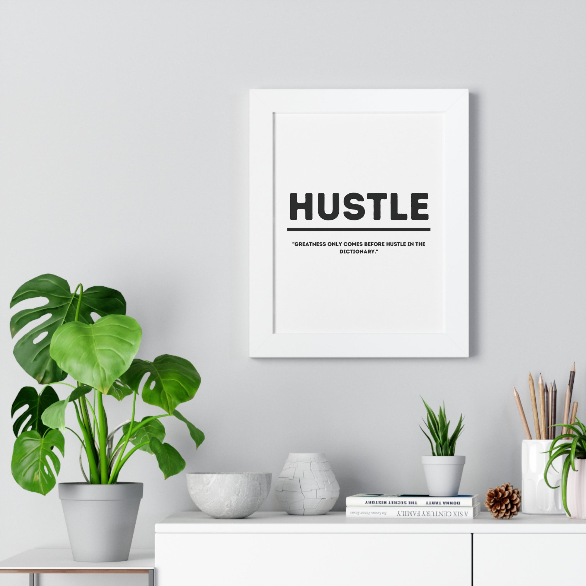 Minimalist in White (Hustle) - Framed Vertical Poster
