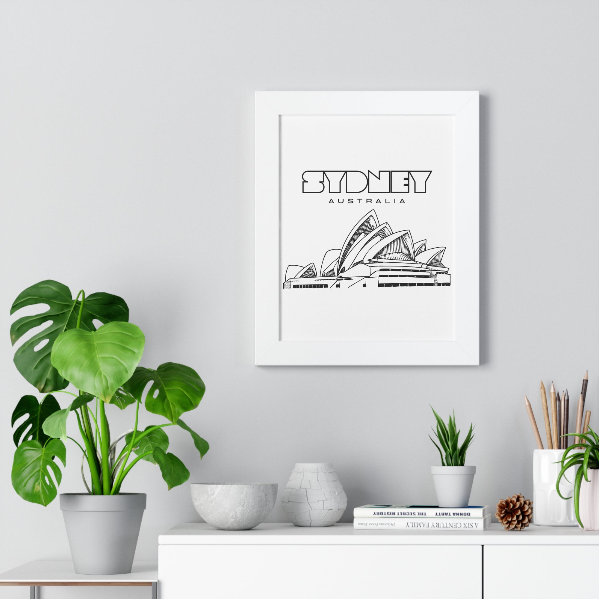 Aesthetic Sydney in White - Framed Vertical Poster