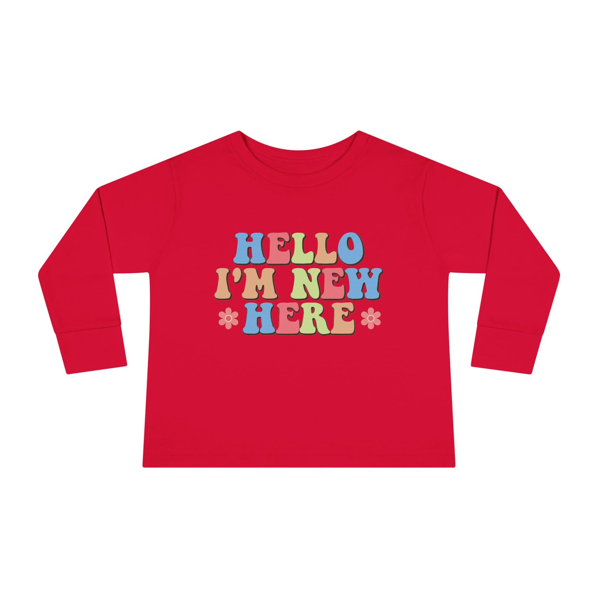 Toddler Long Sleeve Tee - "Hello I'm New Here" Playful Design for Newborns and Celebrations