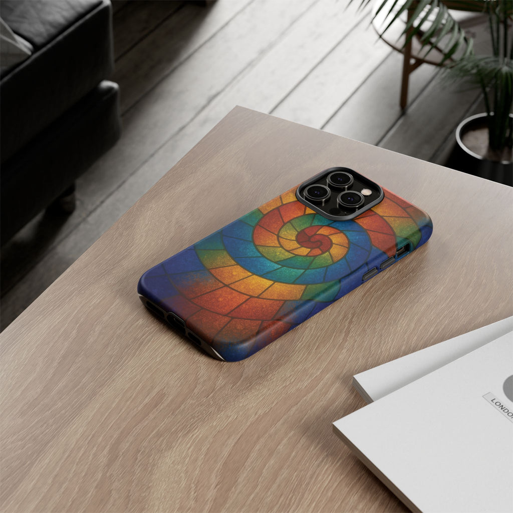 Stained Glass Spiral Colorful Phone Case, Vibrant Tough Phone Protector, Artistic Cell Phone Cover, Trendy Tech Accessories Samsung Galaxy S series and Apple iPhone series