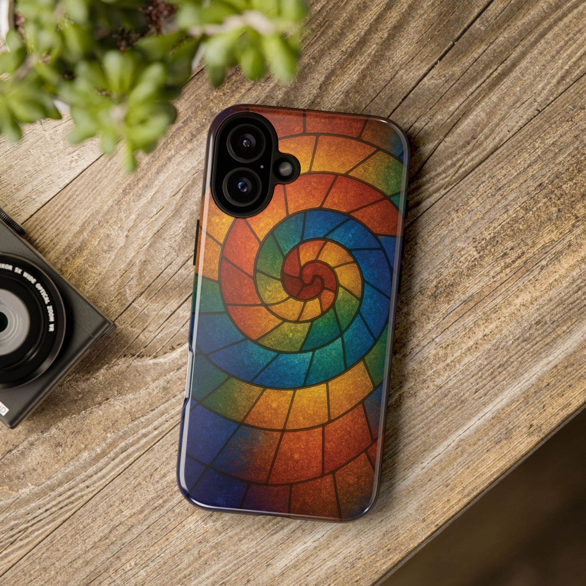 Stained Glass Spiral Colorful Phone Case, Vibrant Tough Phone Protector, Artistic Cell Phone Cover, Trendy Tech Accessories Samsung Galaxy S series and Apple iPhone series