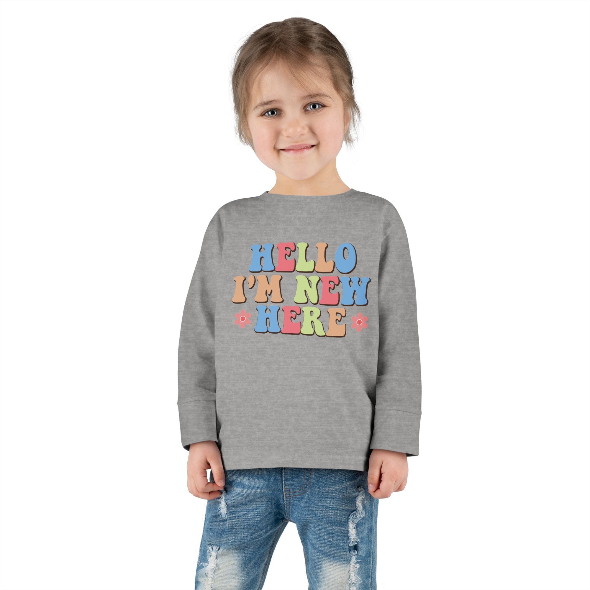 Toddler Long Sleeve Tee - "Hello I'm New Here" Playful Design for Newborns and Celebrations